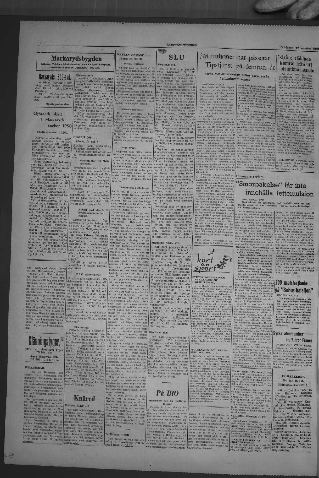 Laholms Tidning Onsdag 12 oktober 1949, sida 4