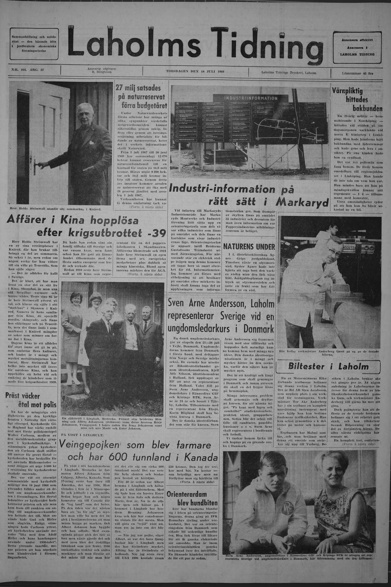 Laholms Tidning Torsdag 18 juli 1968, sida 1
