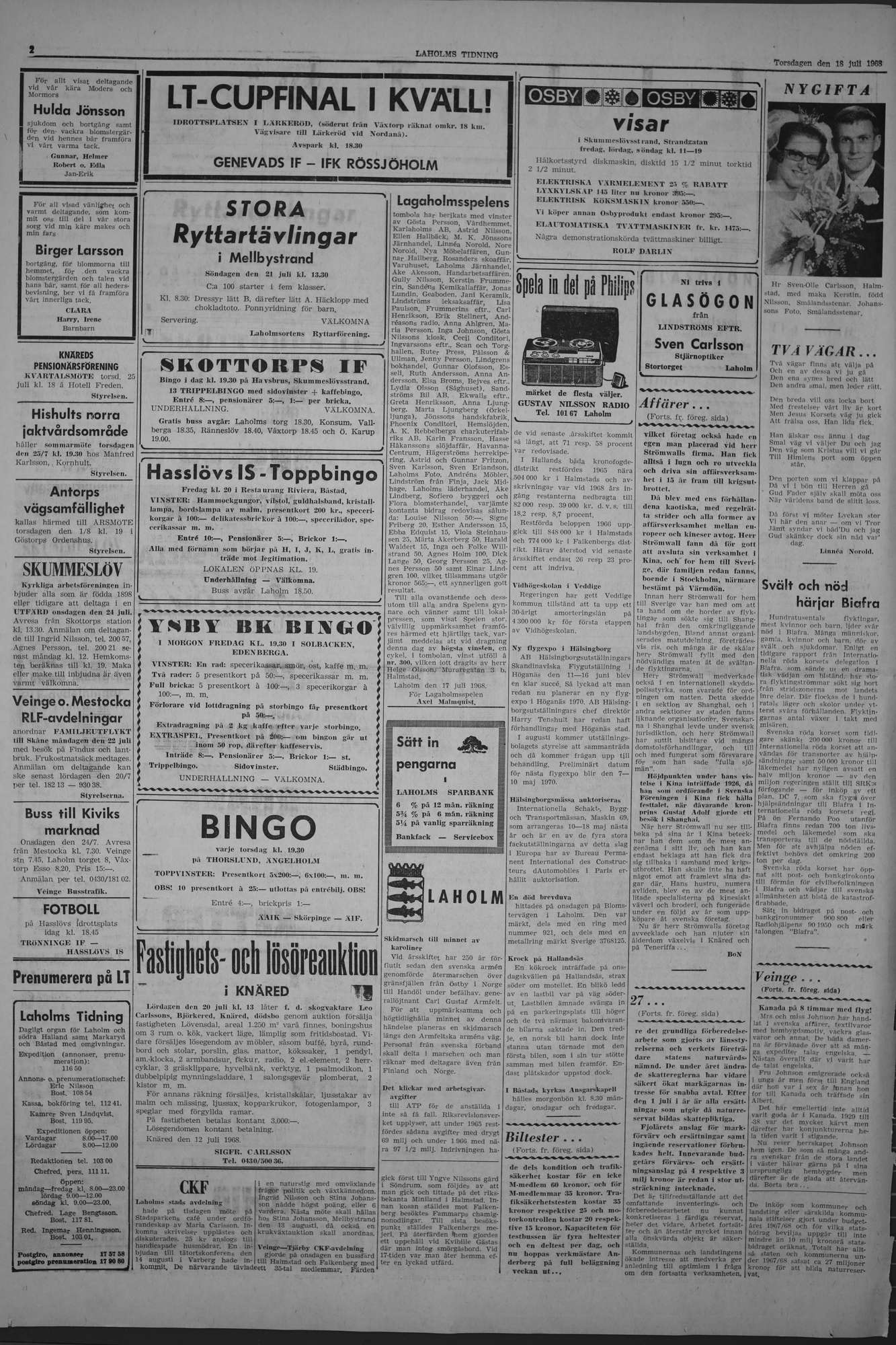 Laholms Tidning Torsdag 18 juli 1968, sida 2