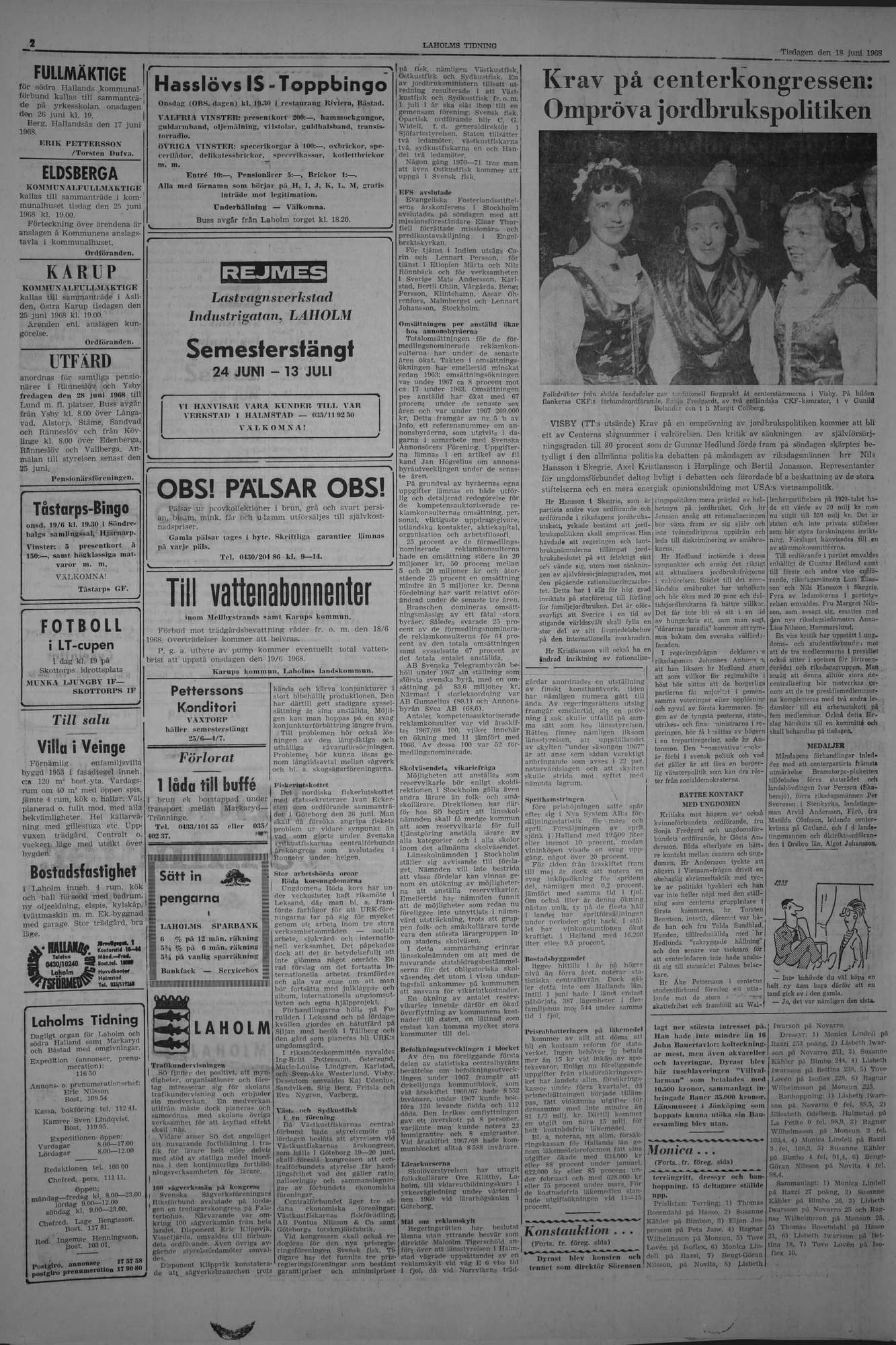 Laholms Tidning Tisdag 18 juni 1968, sida 2