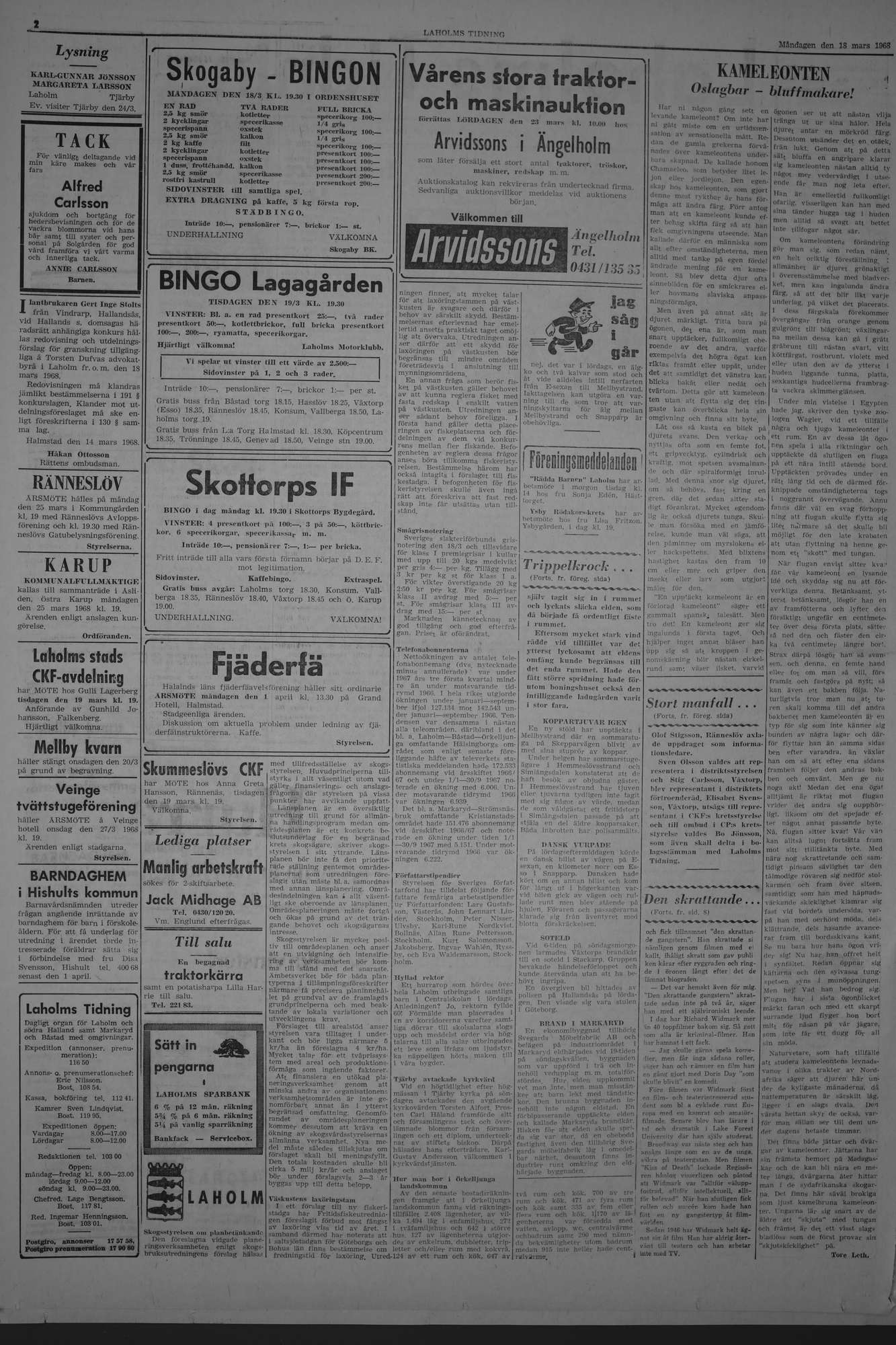 Laholms Tidning Måndag 18 mars 1968, sida 2
