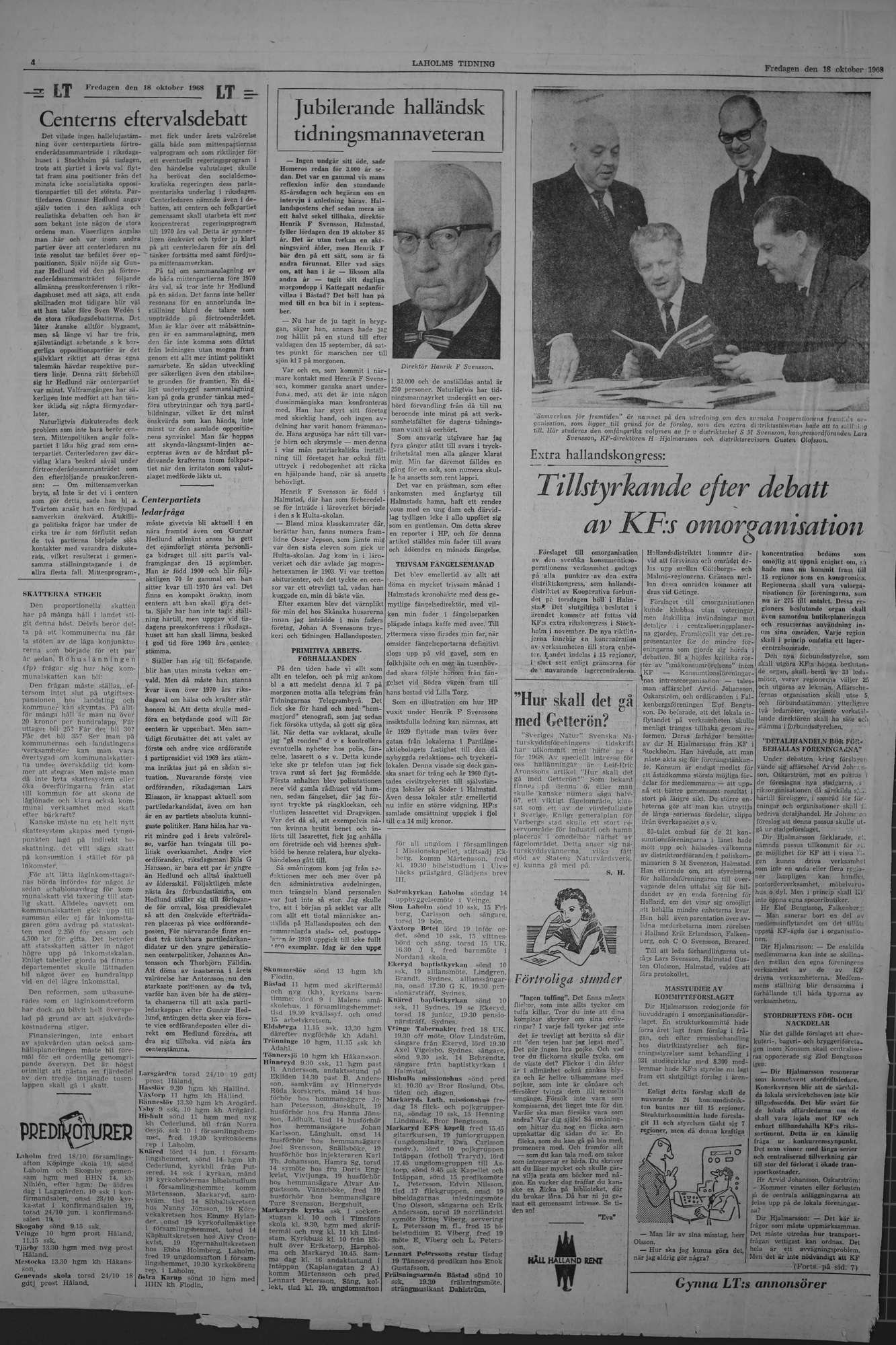 Laholms Tidning Fredag 18 oktober 1968, sida 4