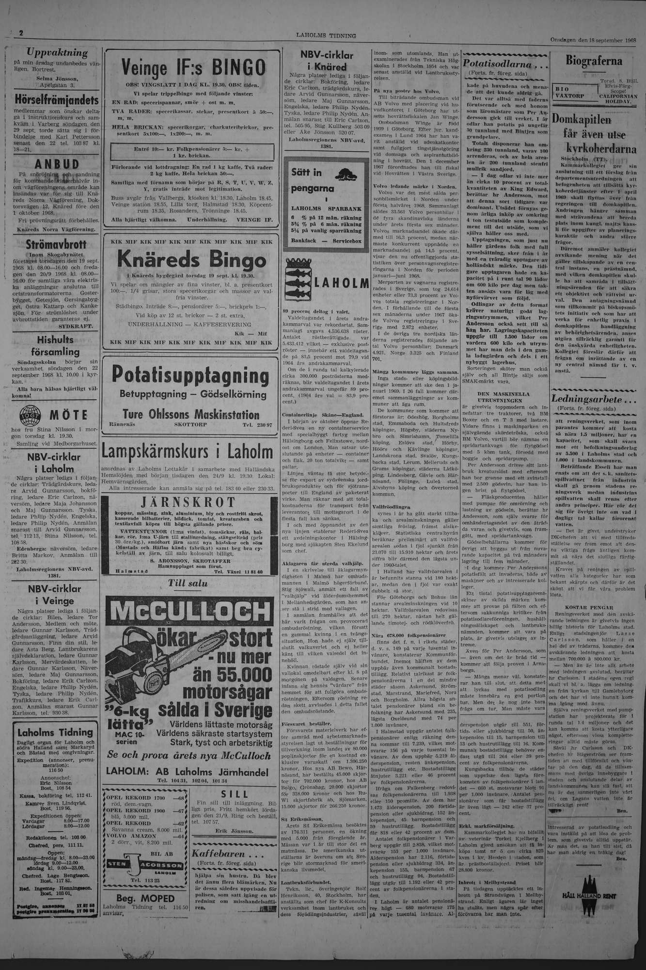 Laholms Tidning Onsdag 18 september 1968, sida 2