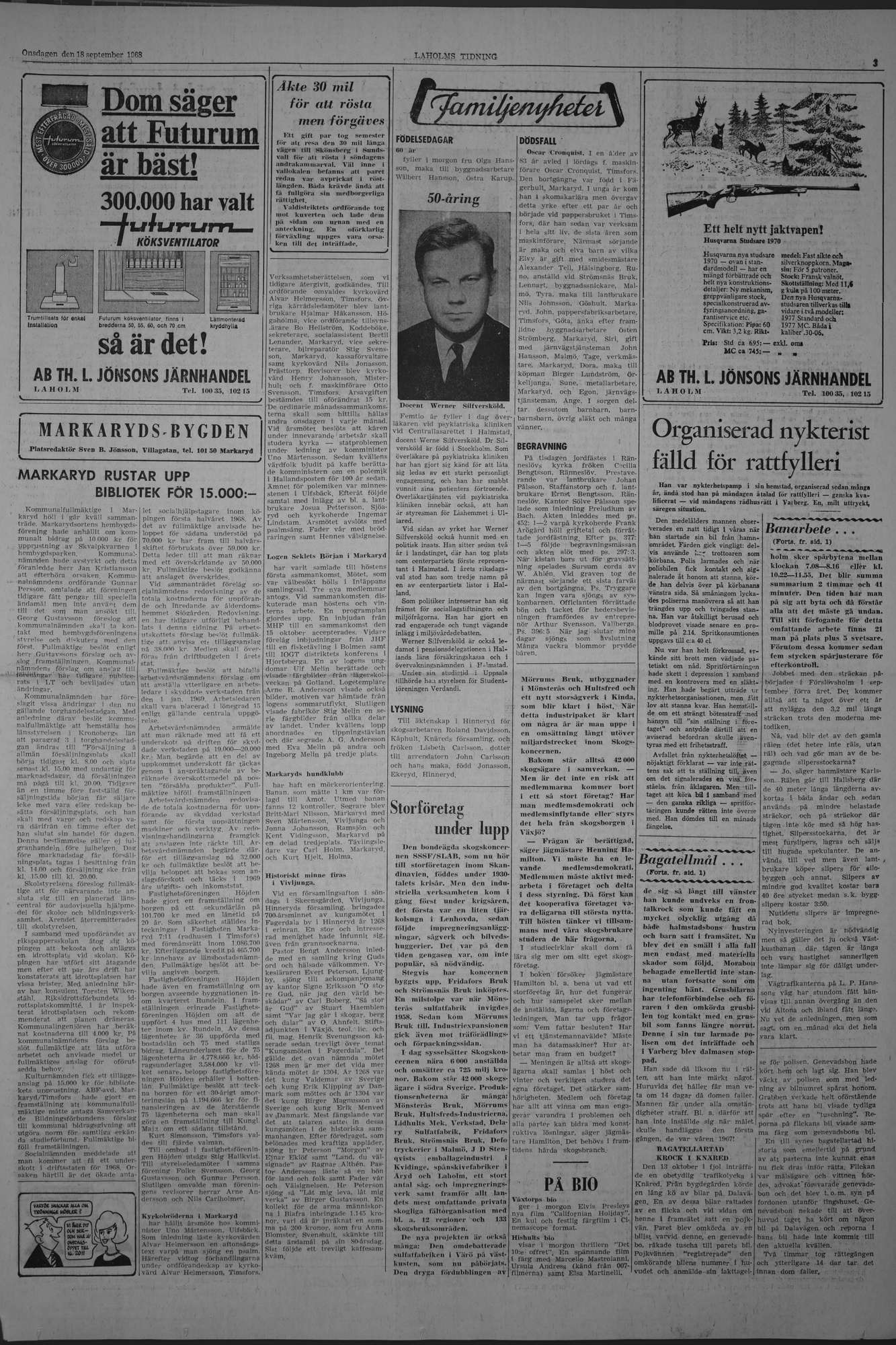 Laholms Tidning Onsdag 18 september 1968, sida 3