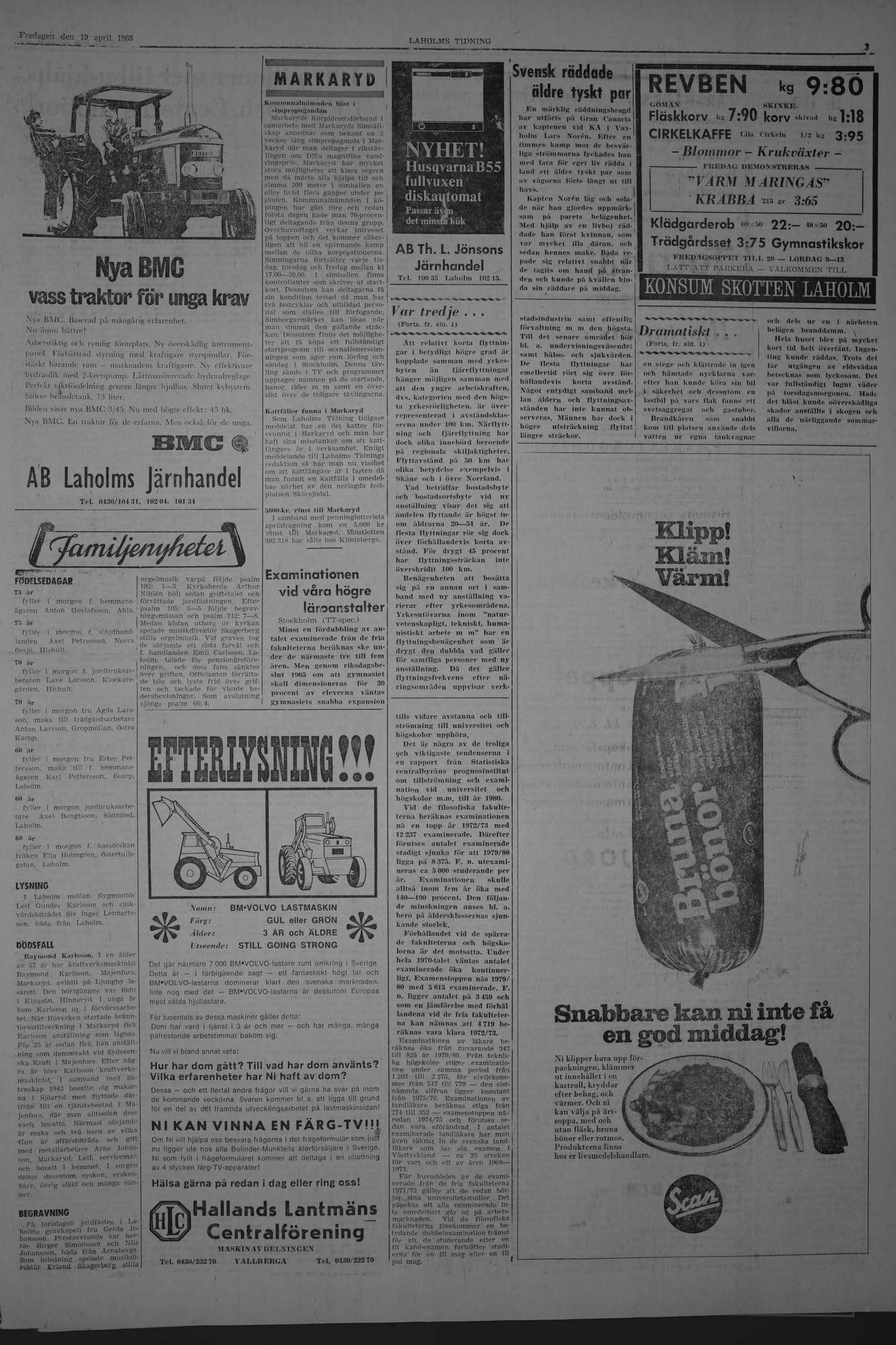 Laholms Tidning Fredag 19 april 1968, sida 3