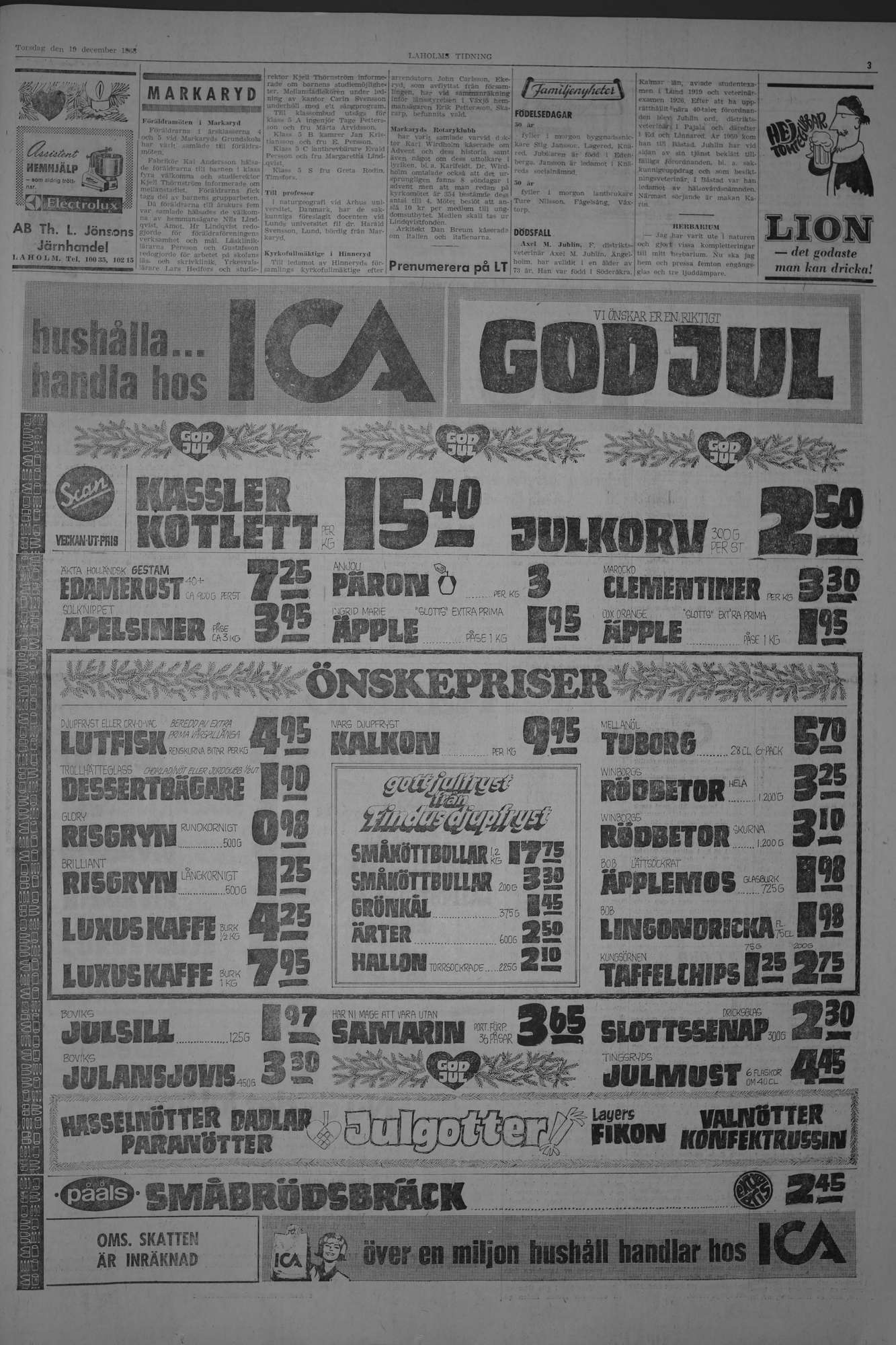 Laholms Tidning Torsdag 19 december 1968, sida 3