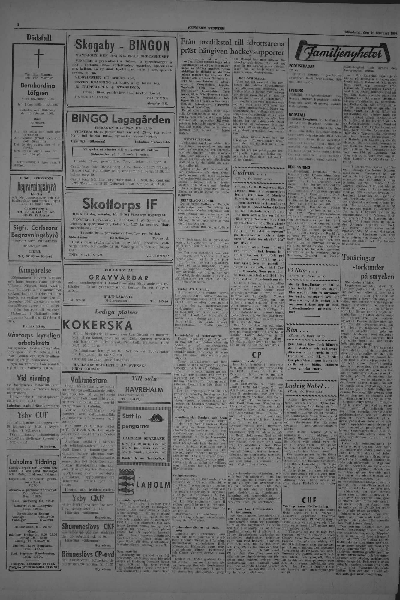 Laholms Tidning Måndag 19 februari 1968, sida 2