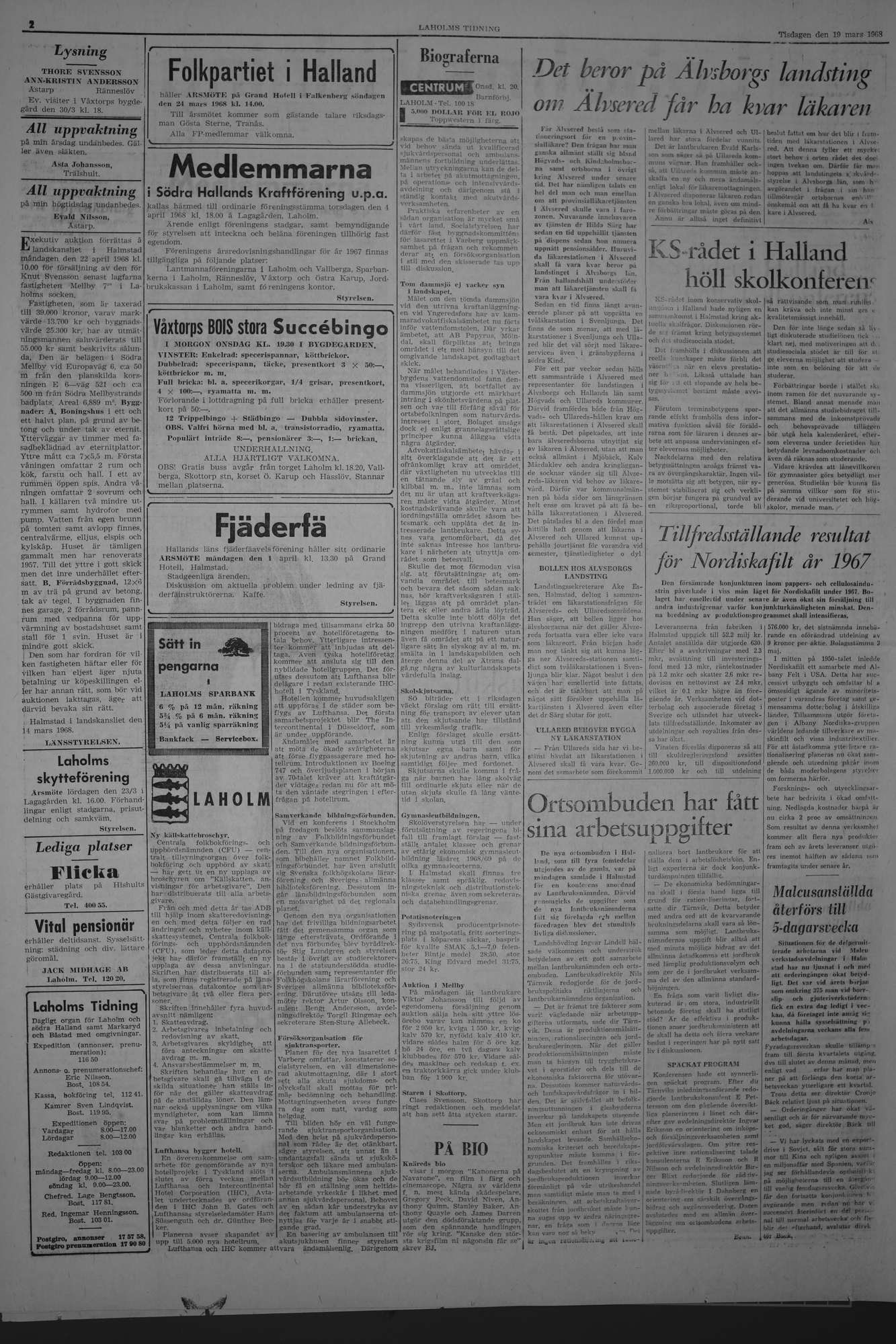 Laholms Tidning Tisdag 19 mars 1968, sida 2