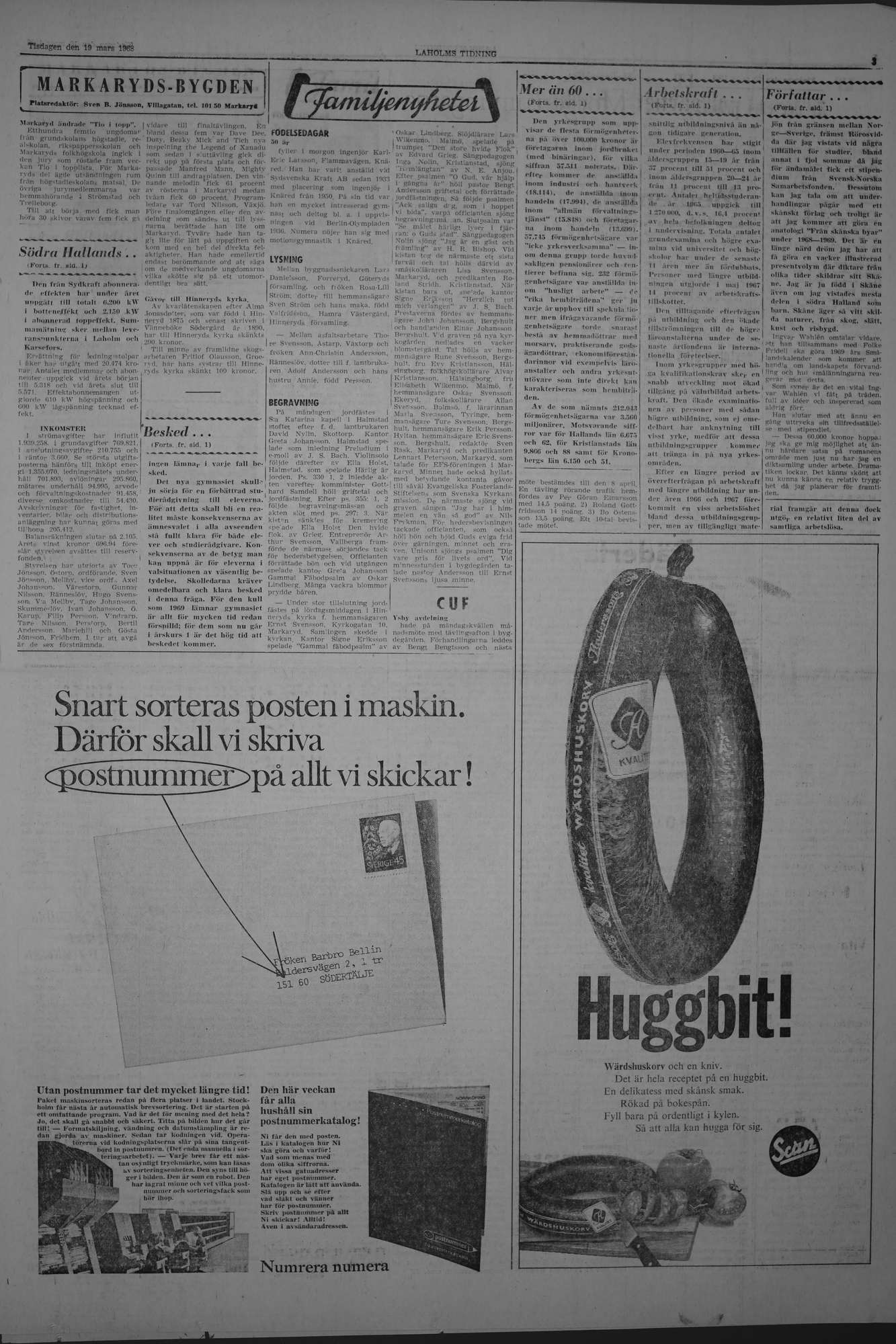 Laholms Tidning Tisdag 19 mars 1968, sida 3