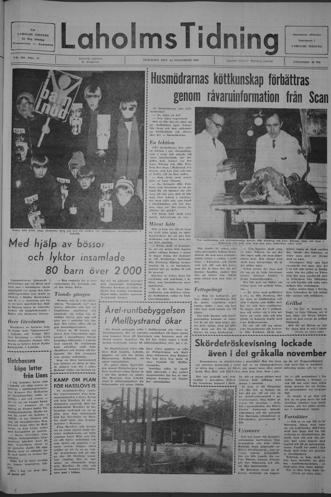 Laholms Tidning Tisdag 19 november 1968, sida 1