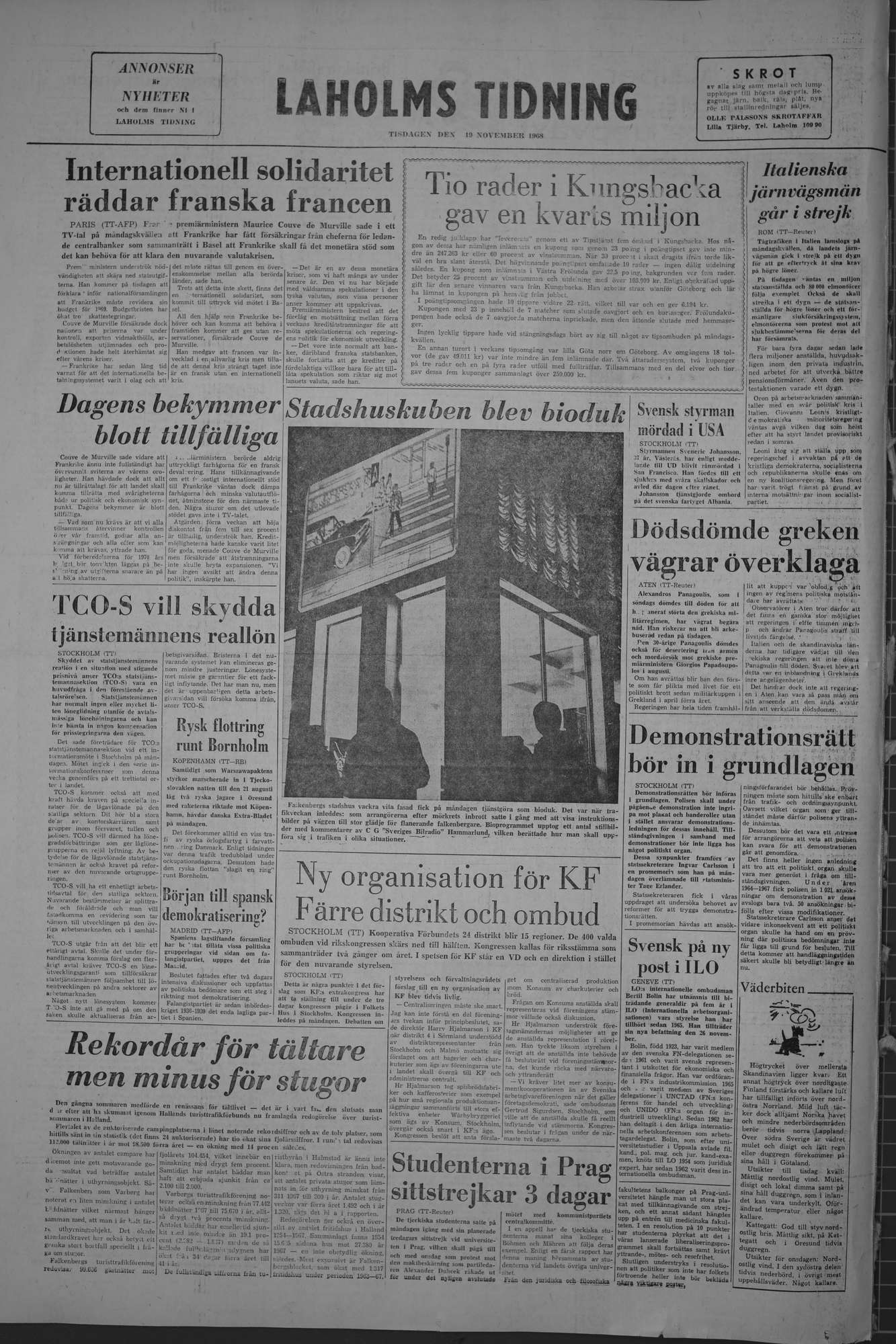Laholms Tidning Tisdag 19 november 1968, sida 8