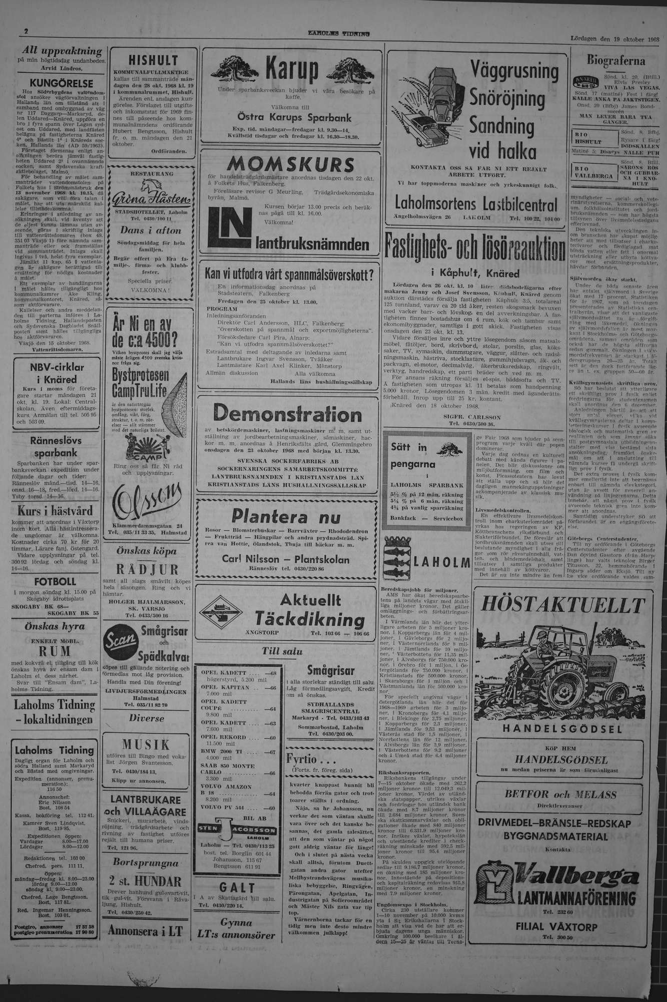 Laholms Tidning Lördag 19 oktober 1968, sida 2