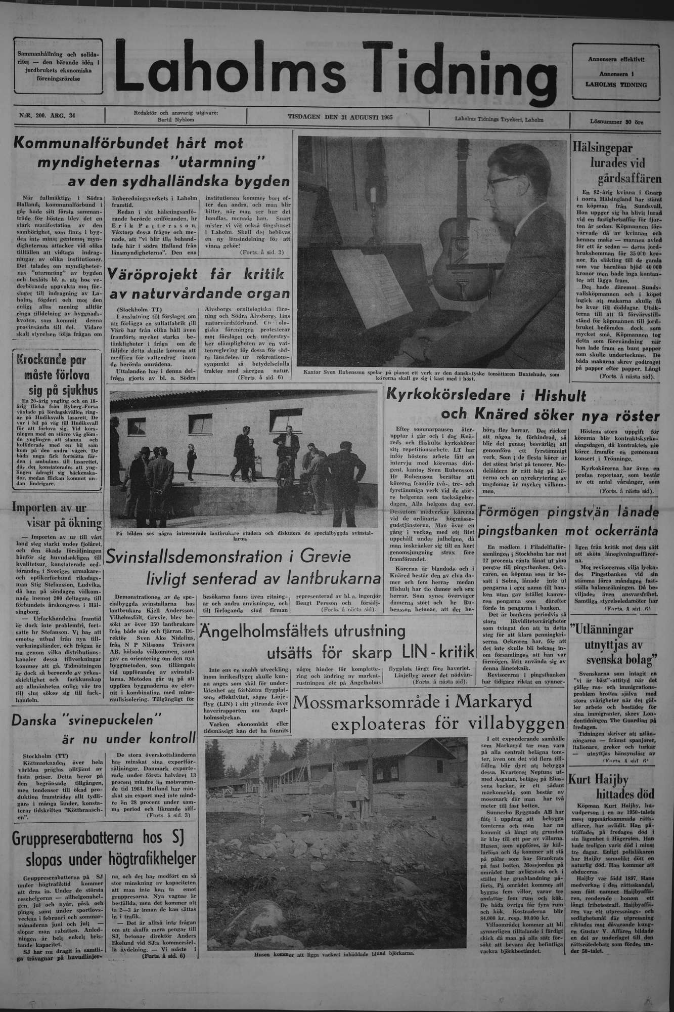 Laholms Tidning Tisdag 31 augusti 1965, sida 1