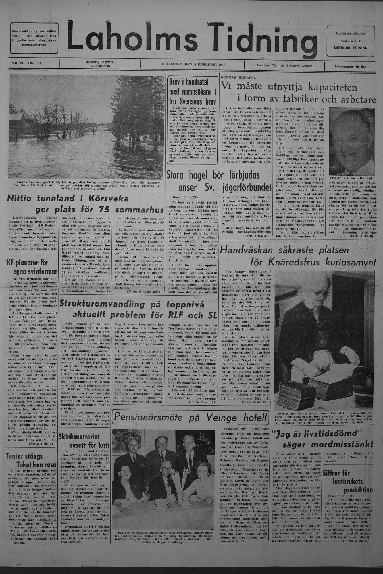 Laholms Tidning Fredag 2 februari 1968, sida 1