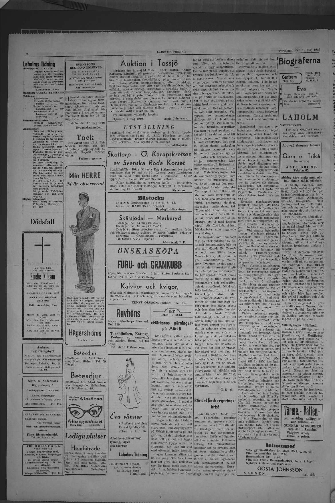 Laholms Tidning Torsdag 12 maj 1949, sida 2