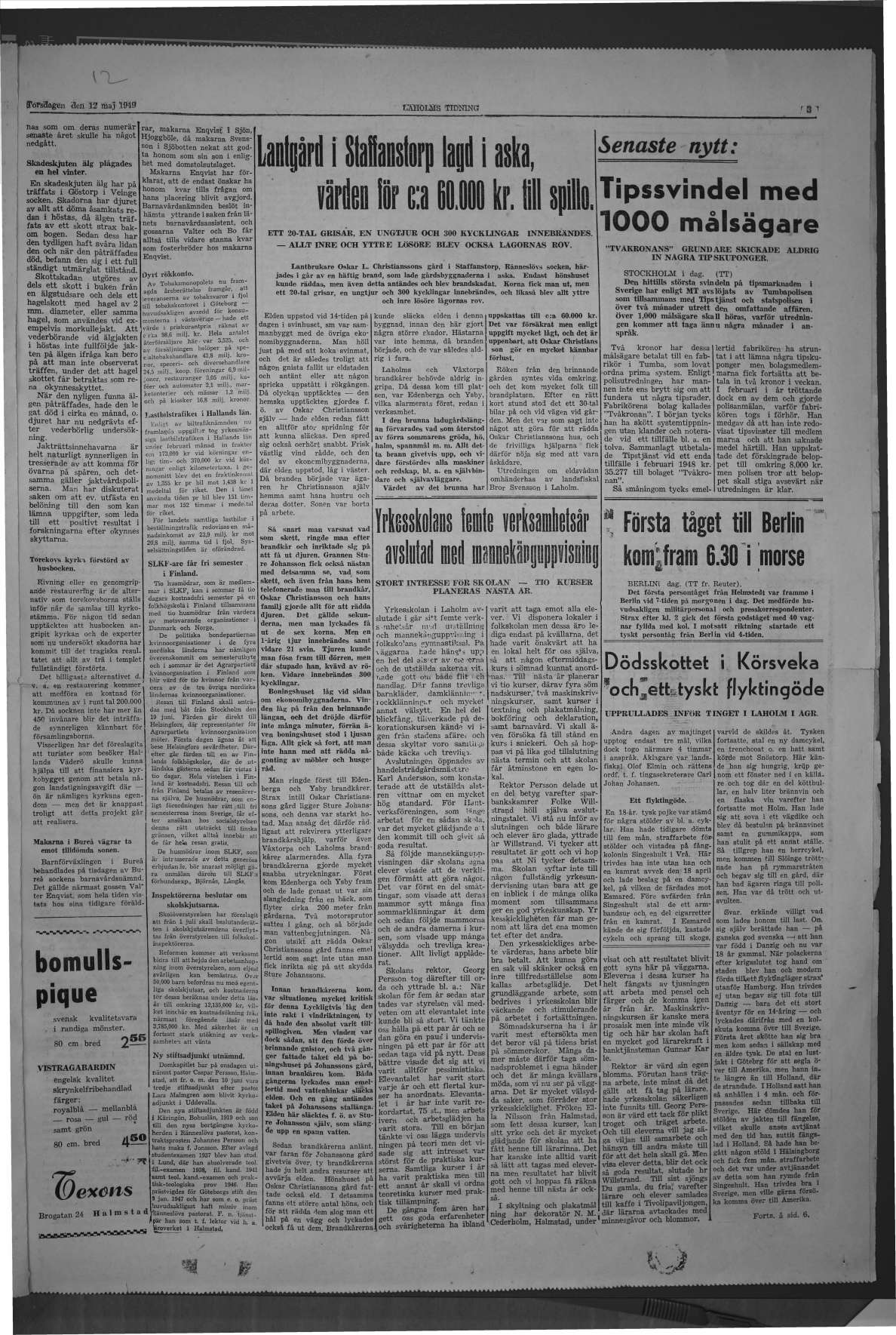 Laholms Tidning Torsdag 12 maj 1949, sida 3