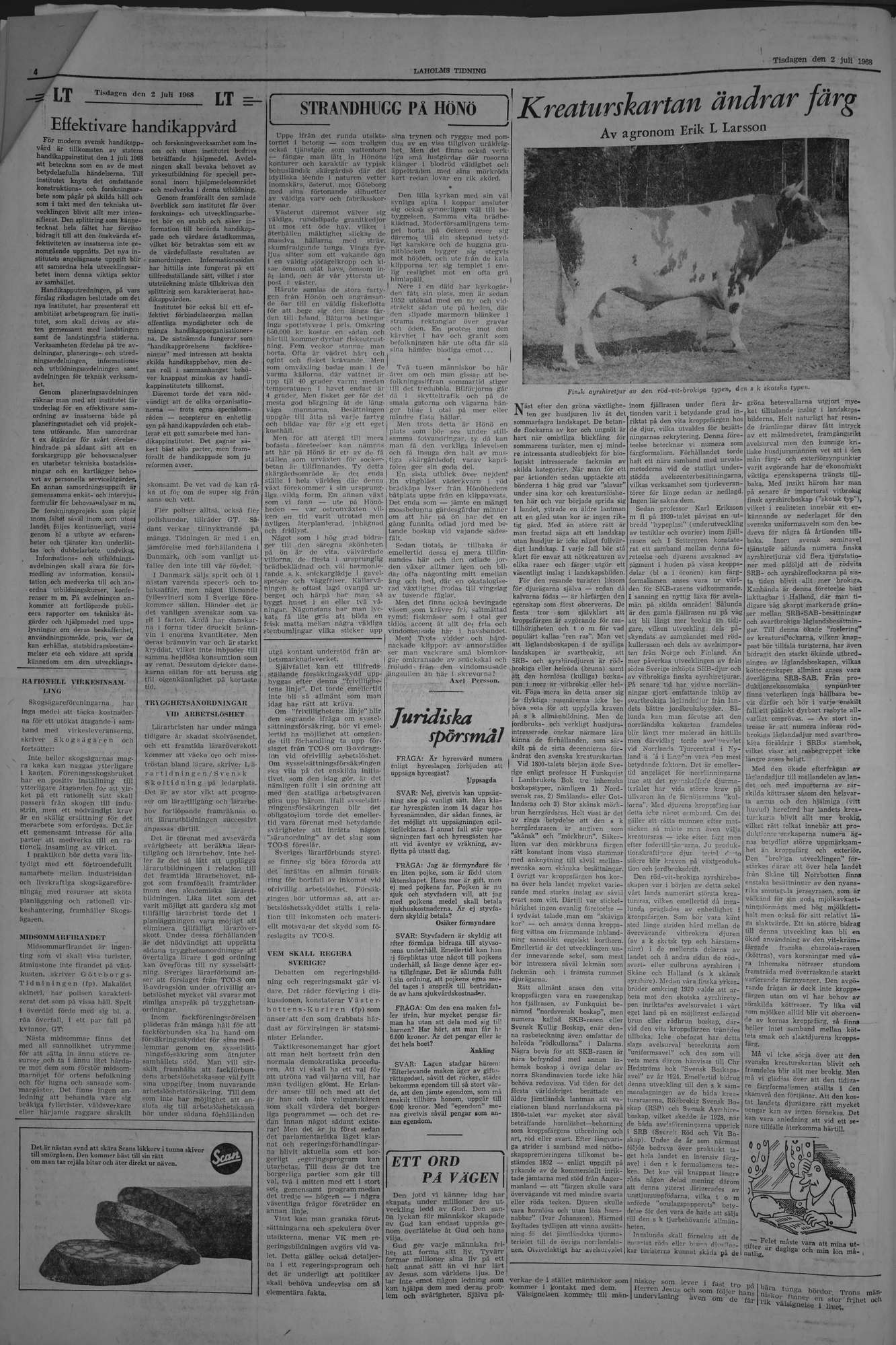 Laholms Tidning Tisdag 2 juli 1968, sida 4