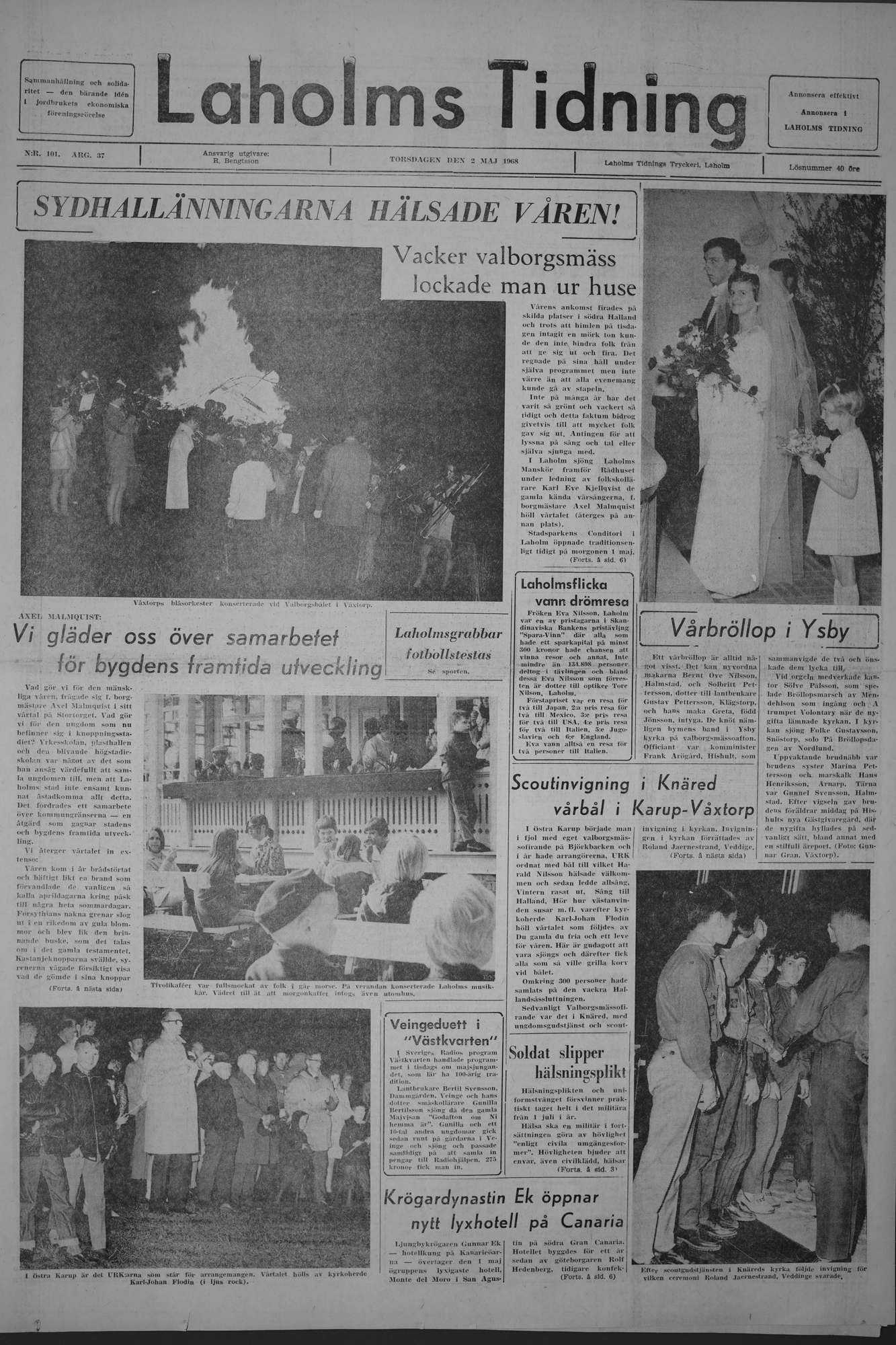 Laholms Tidning Torsdag 2 maj 1968, sida 1