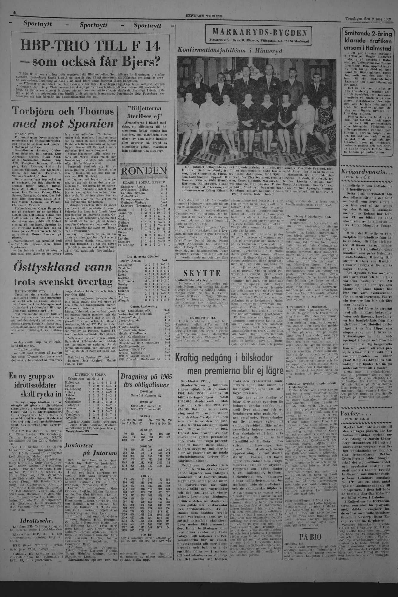 Laholms Tidning Torsdag 2 maj 1968, sida 6