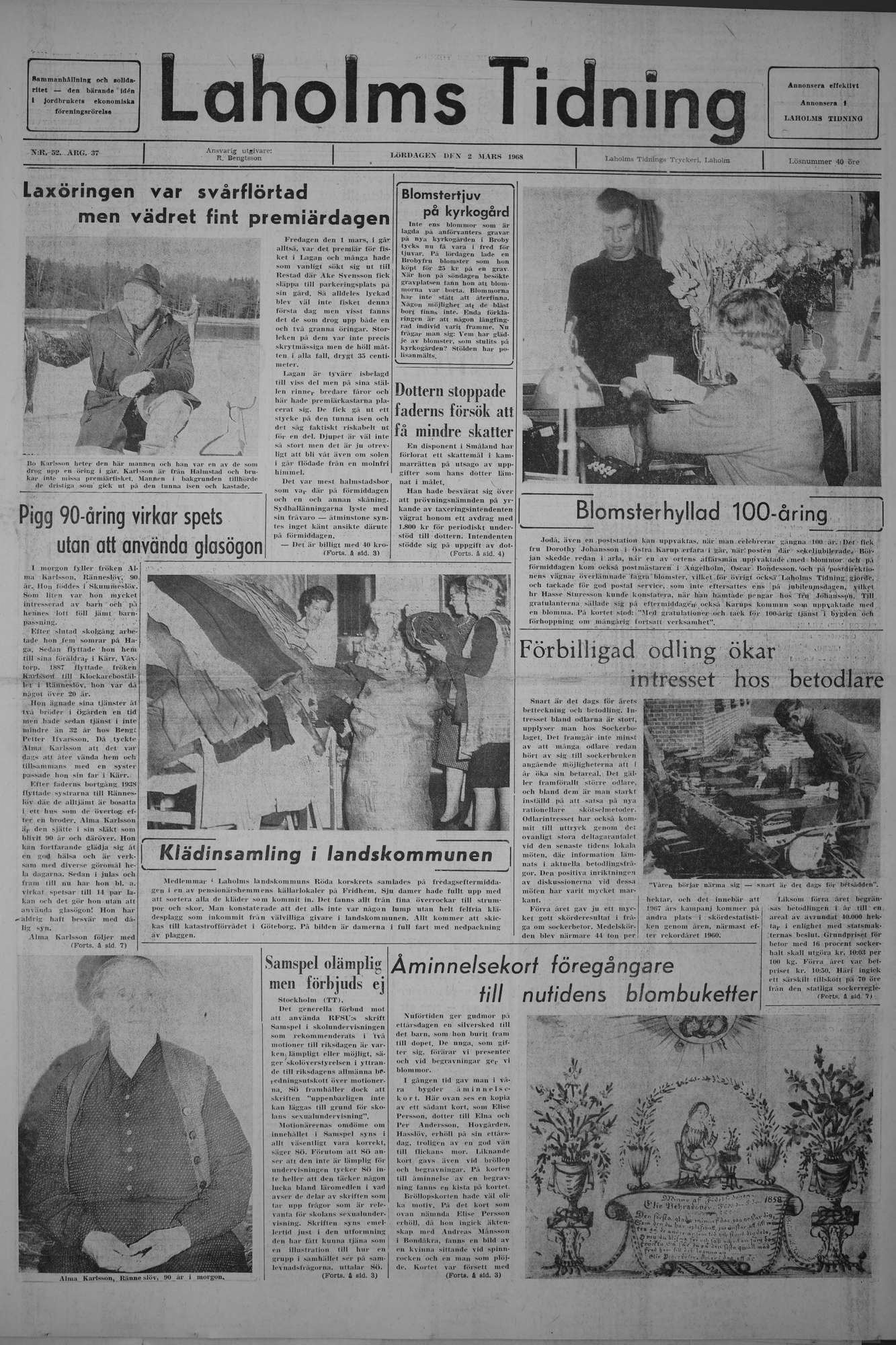 Laholms Tidning Lördag 2 mars 1968, sida 1