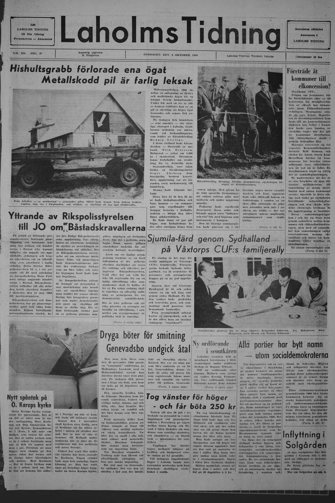 Laholms Tidning Onsdag 2 oktober 1968, sida 1