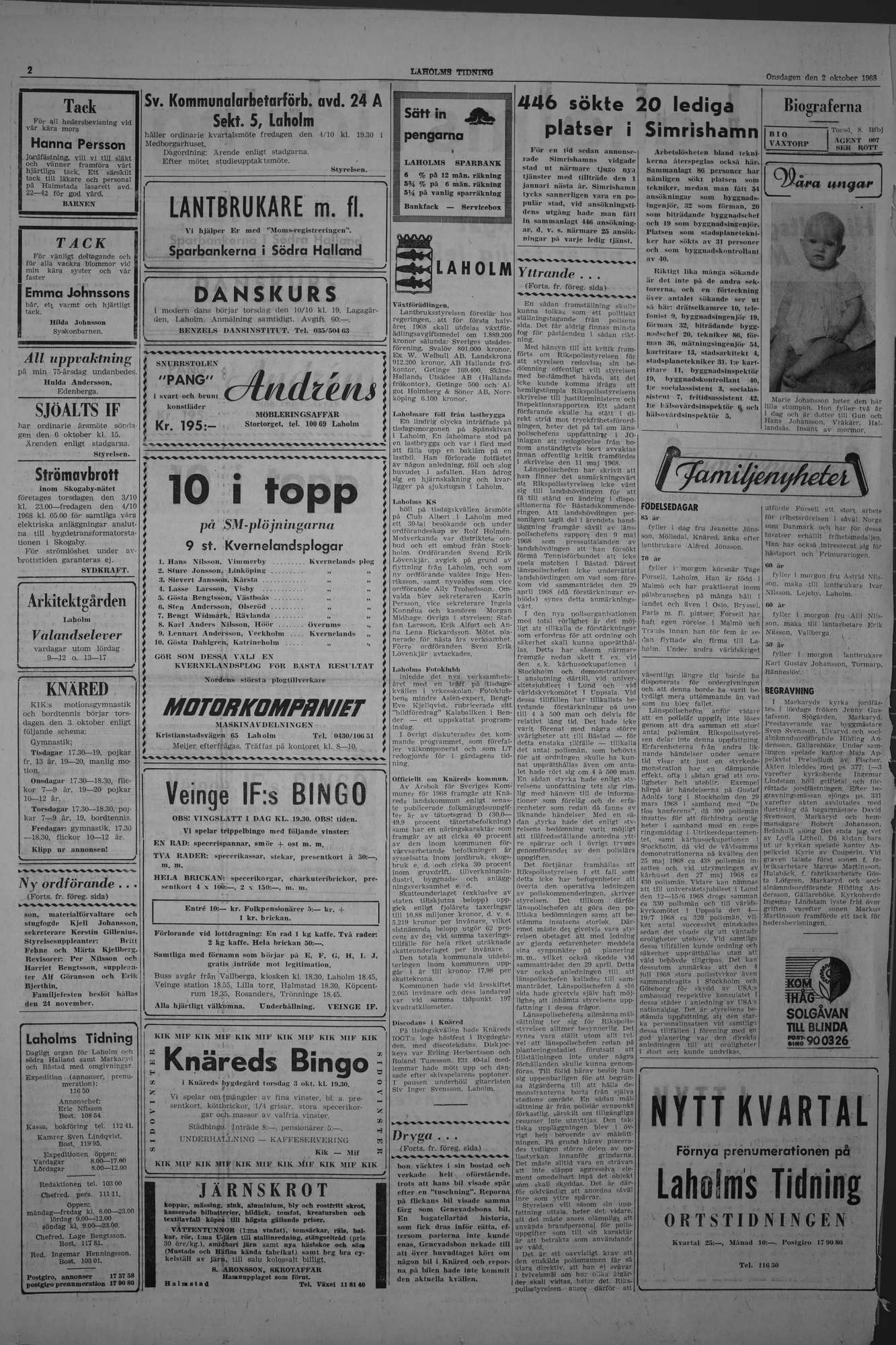 Laholms Tidning Onsdag 2 oktober 1968, sida 2