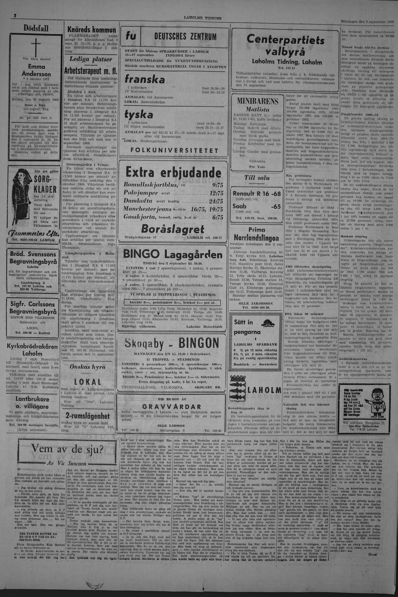 Laholms Tidning Måndag 2 september 1968, sida 2