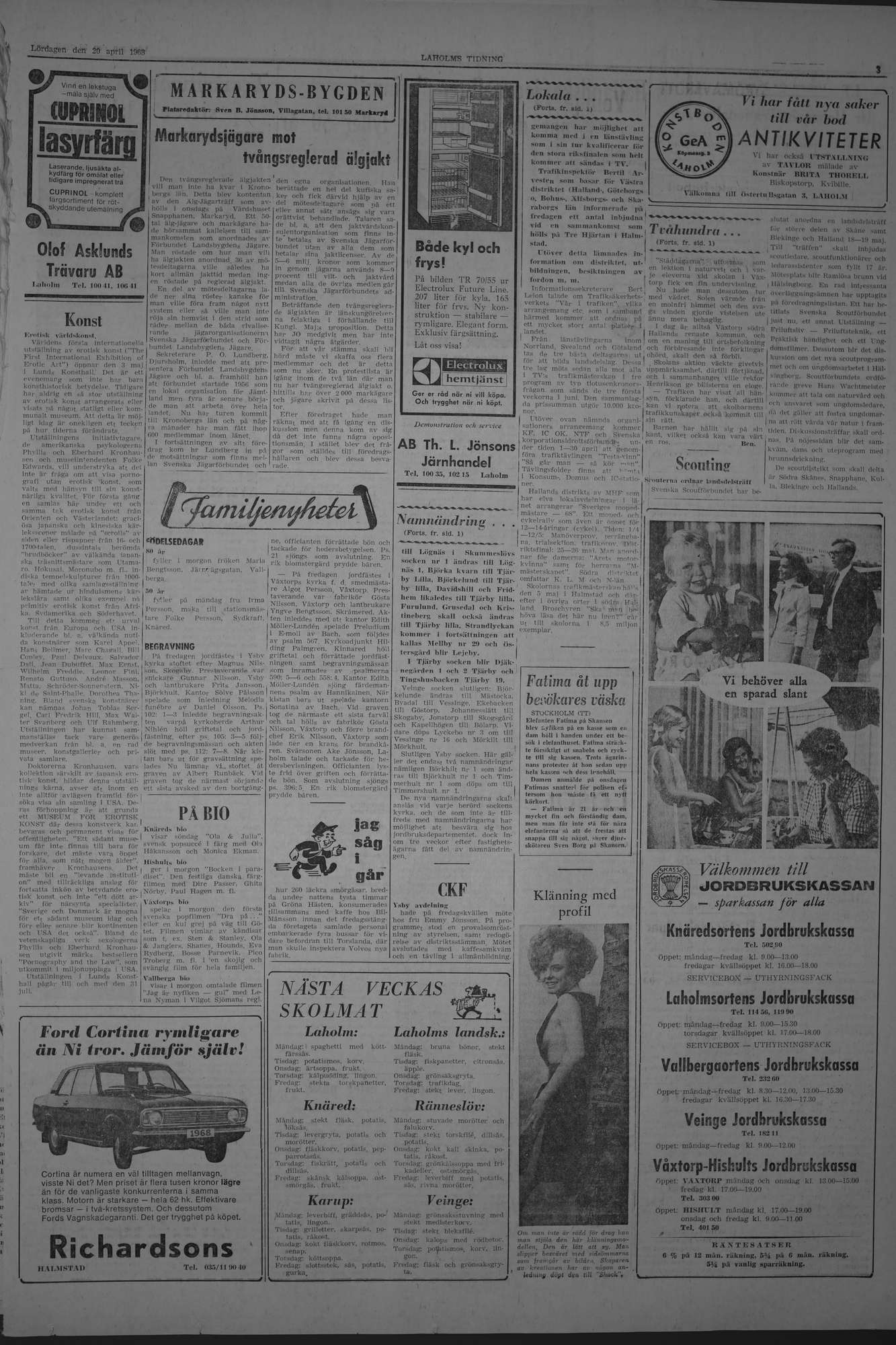 Laholms Tidning Lördag 20 april 1968, sida 3