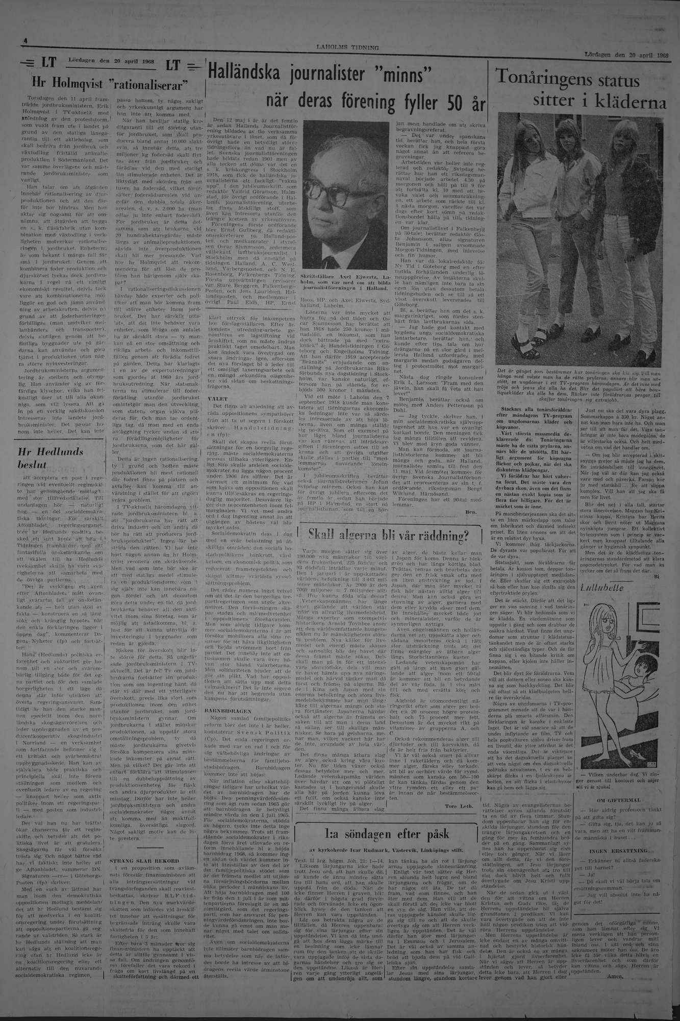 Laholms Tidning Lördag 20 april 1968, sida 4