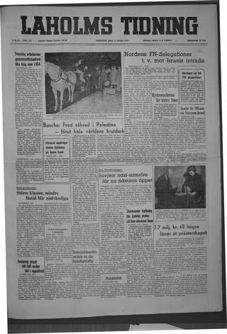 Förstasidan, Tisdag 12 april 1949