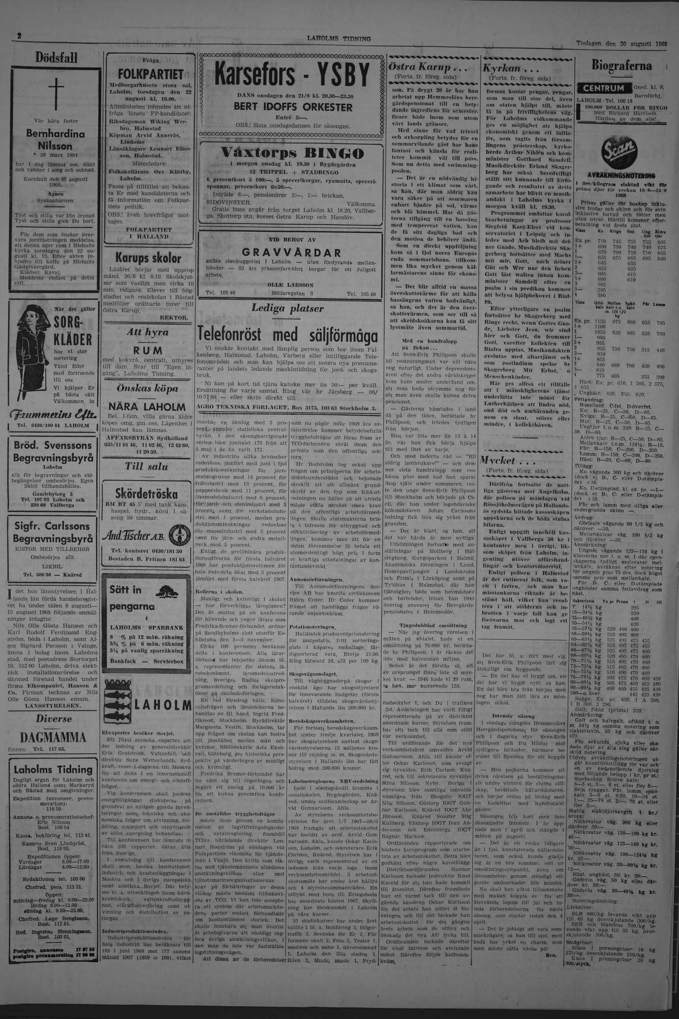 Laholms Tidning Tisdag 20 augusti 1968, sida 2