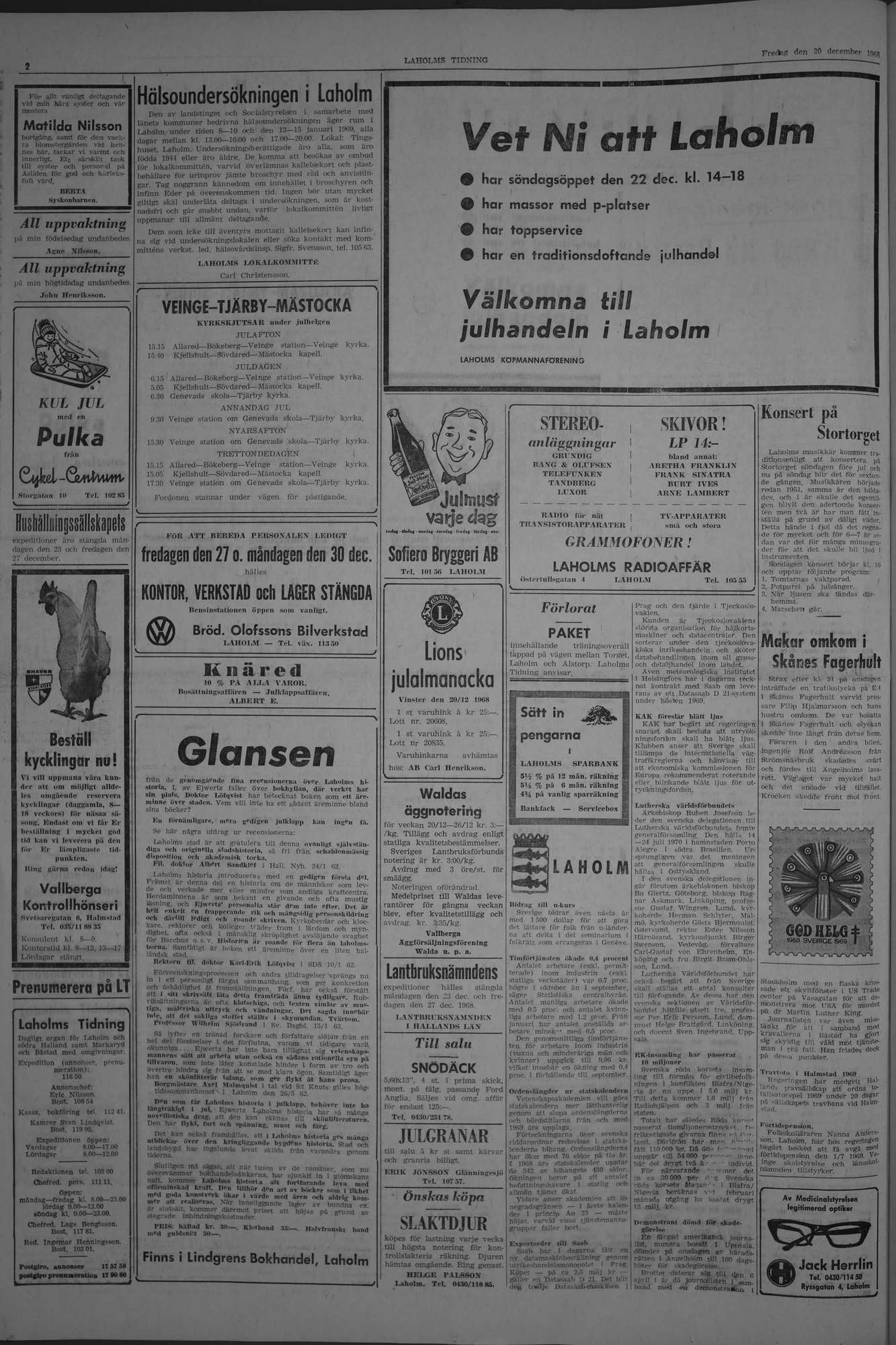 Laholms Tidning Fredag 20 december 1968, sida 2