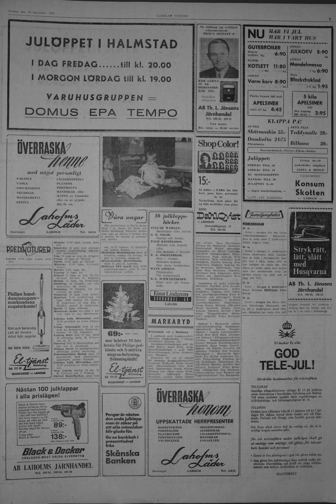 Laholms Tidning Fredag 20 december 1968, sida 3