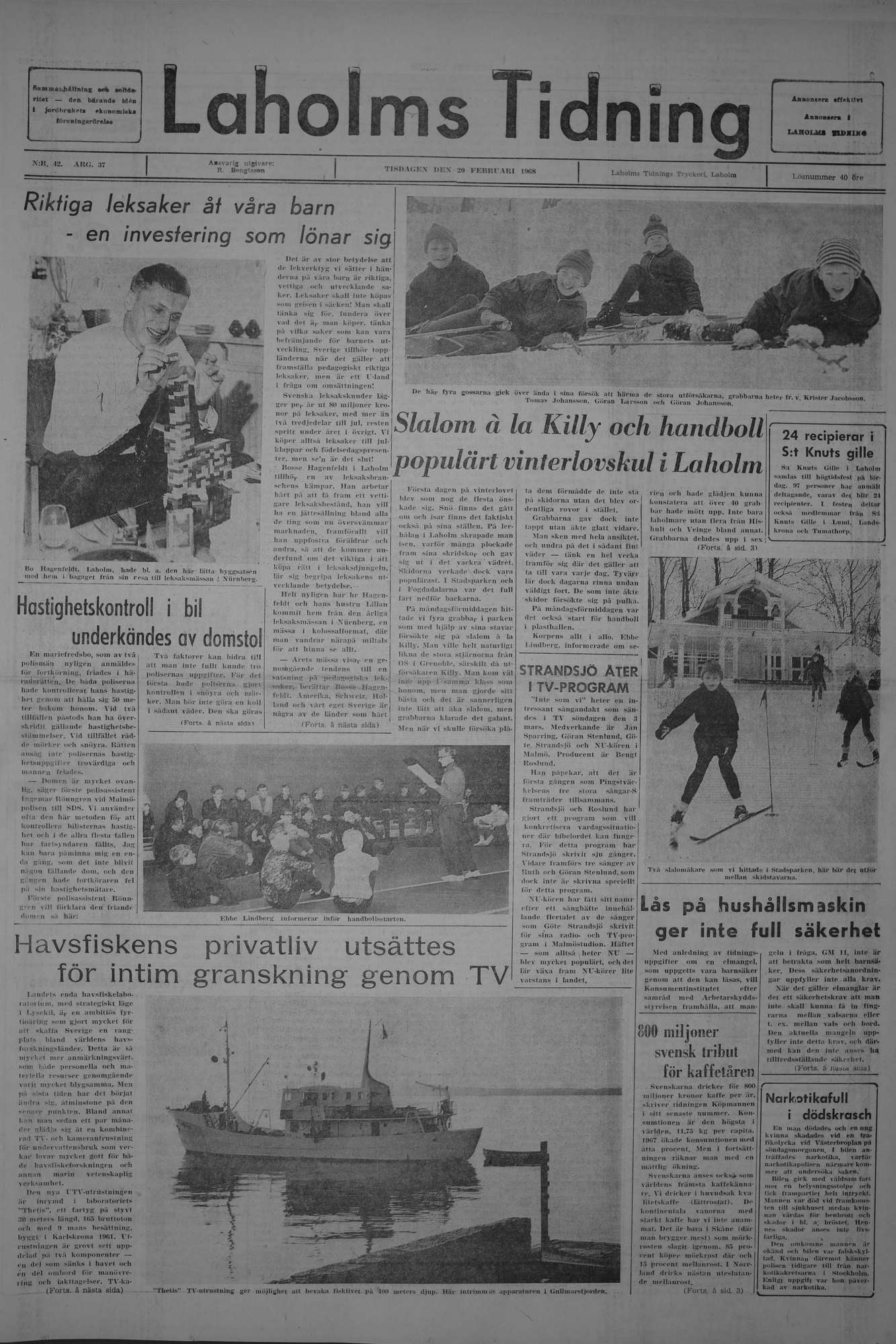 Laholms Tidning Tisdag 20 februari 1968, sida 1