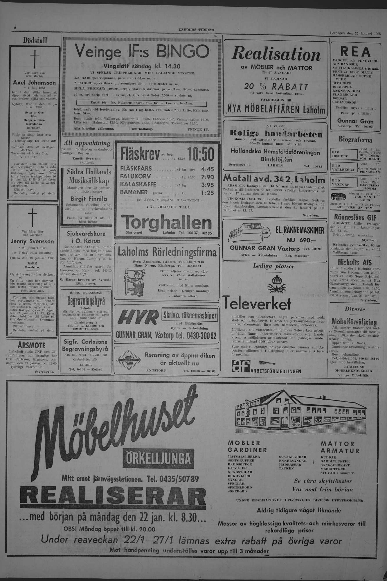 Laholms Tidning Lördag 20 januari 1968, sida 2