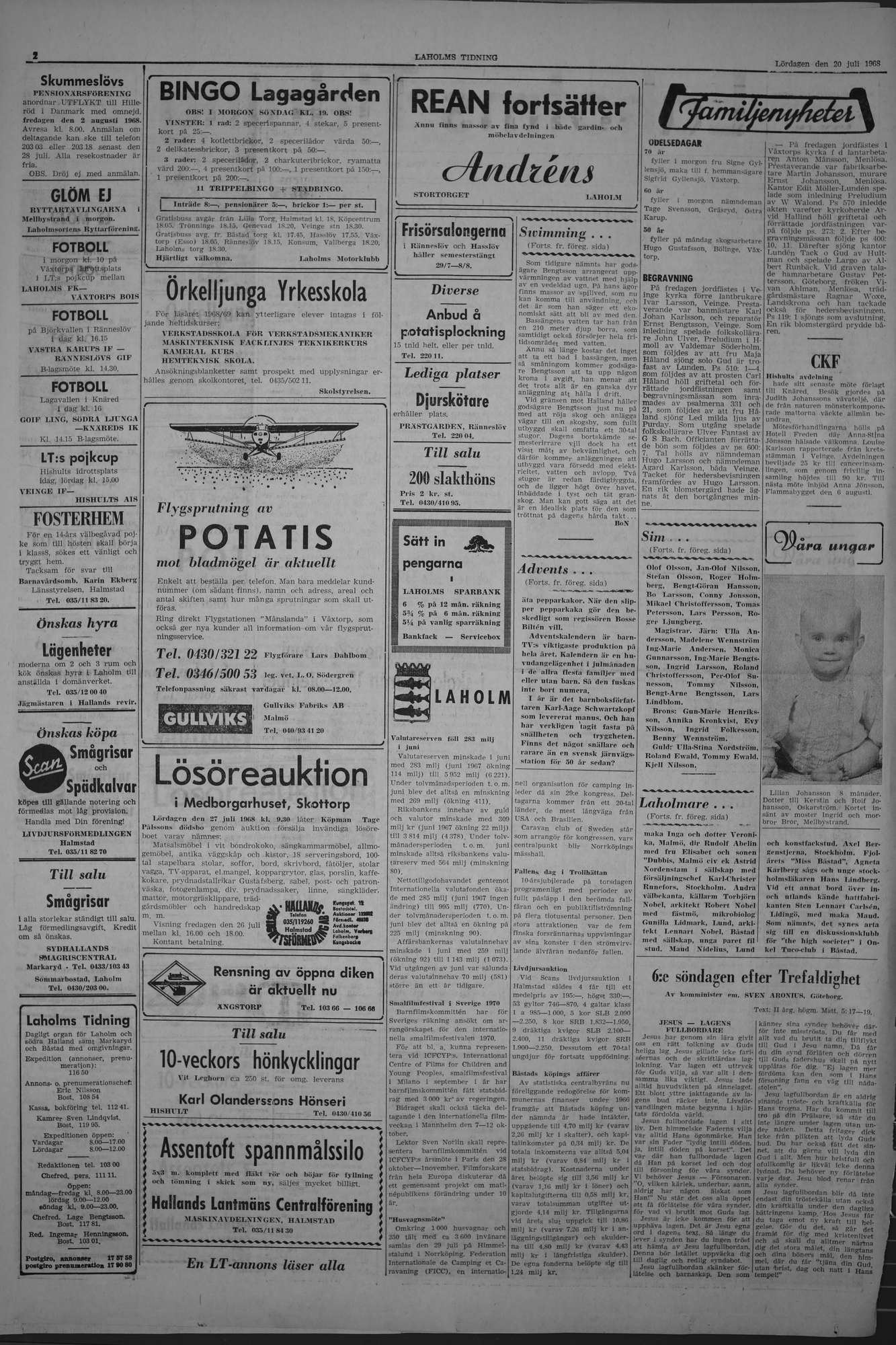Laholms Tidning Lördag 20 juli 1968, sida 2