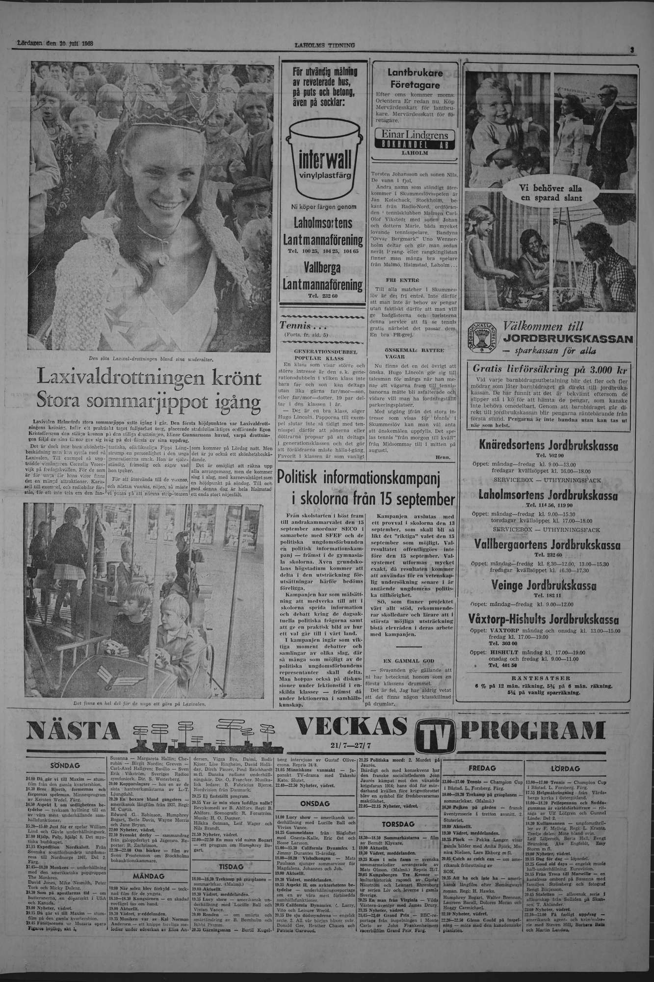 Laholms Tidning Lördag 20 juli 1968, sida 3