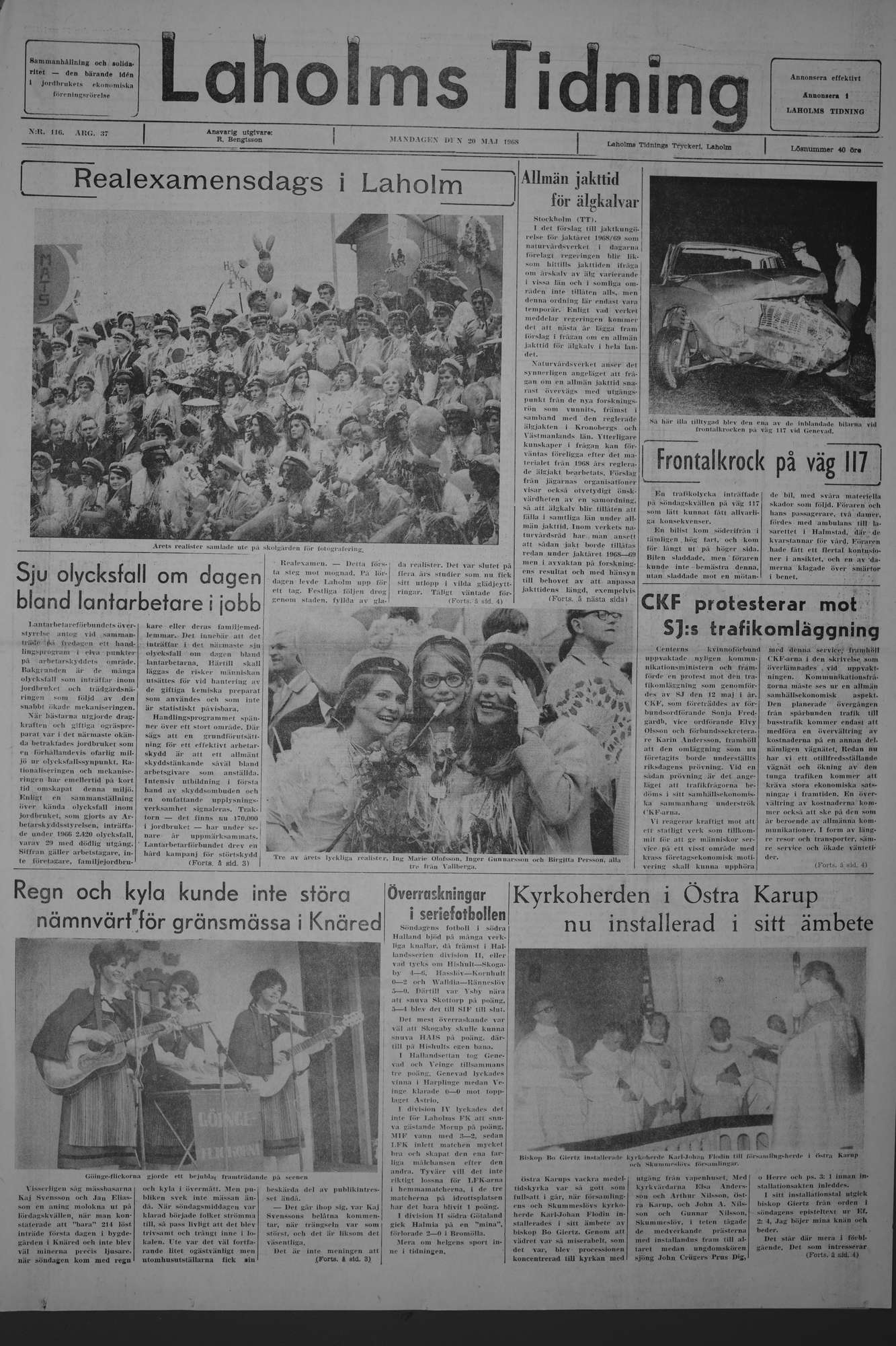Laholms Tidning Måndag 20 maj 1968, sida 1