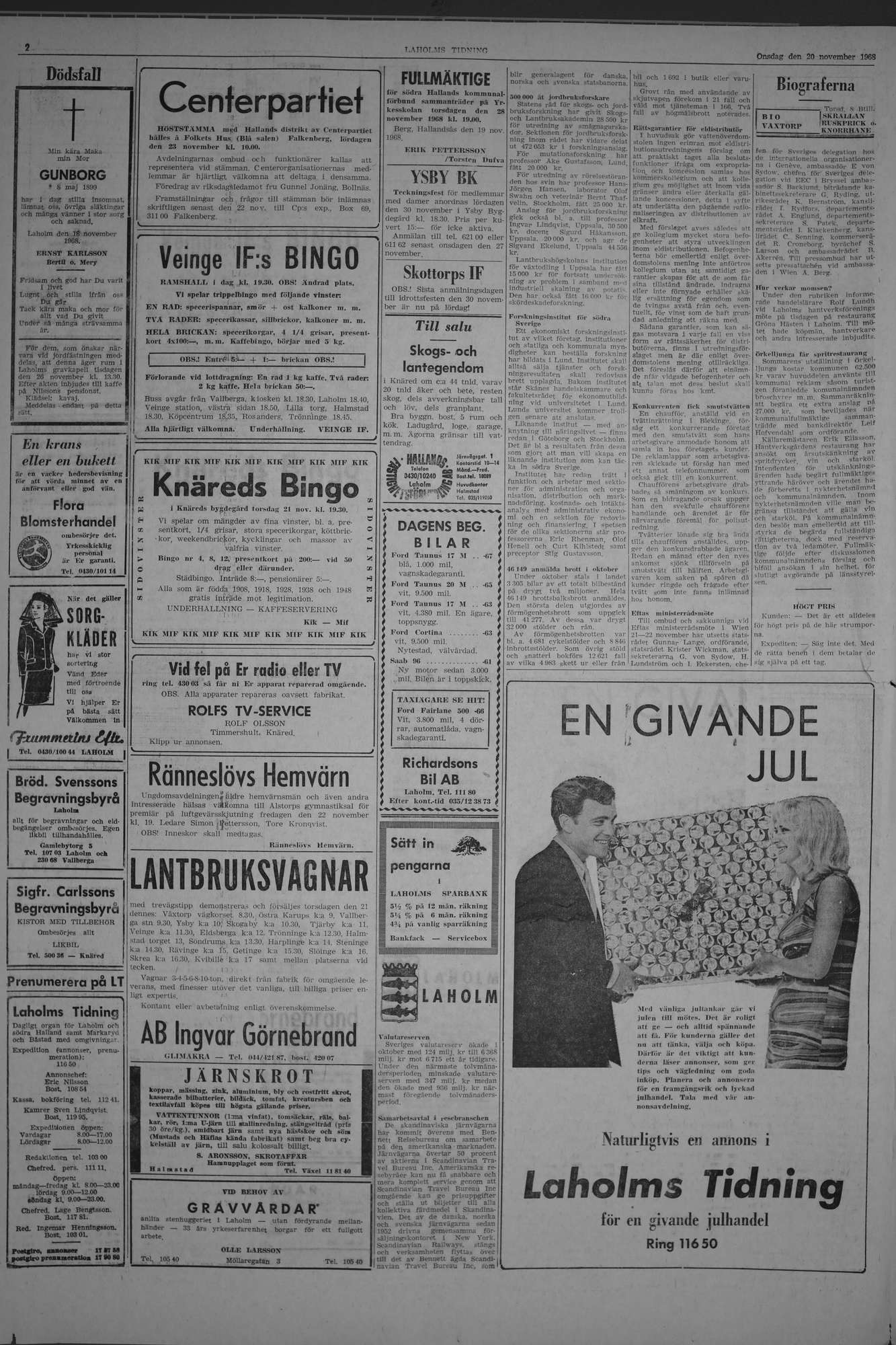 Laholms Tidning Onsdag 20 november 1968, sida 2