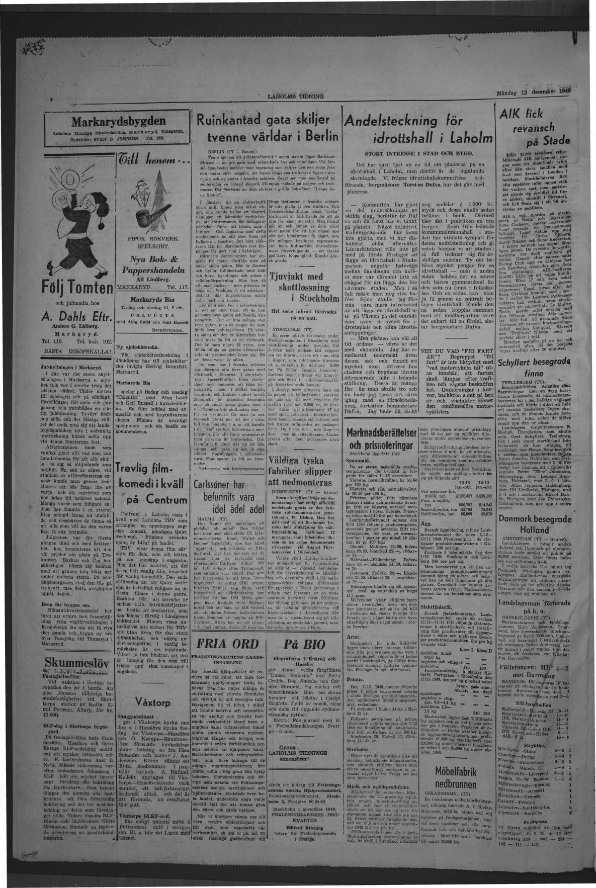 Laholms Tidning Måndag 12 december 1949, sida 4