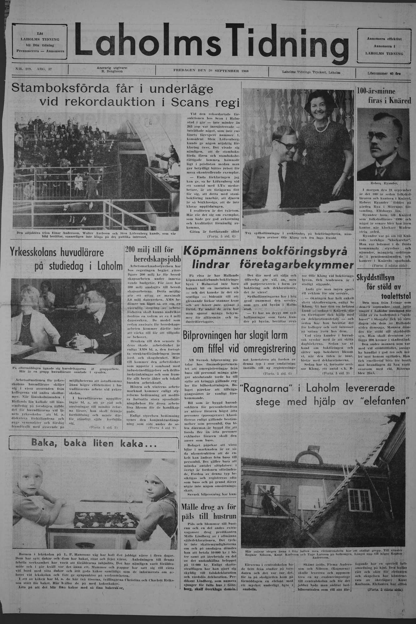 Laholms Tidning Fredag 20 september 1968, sida 1