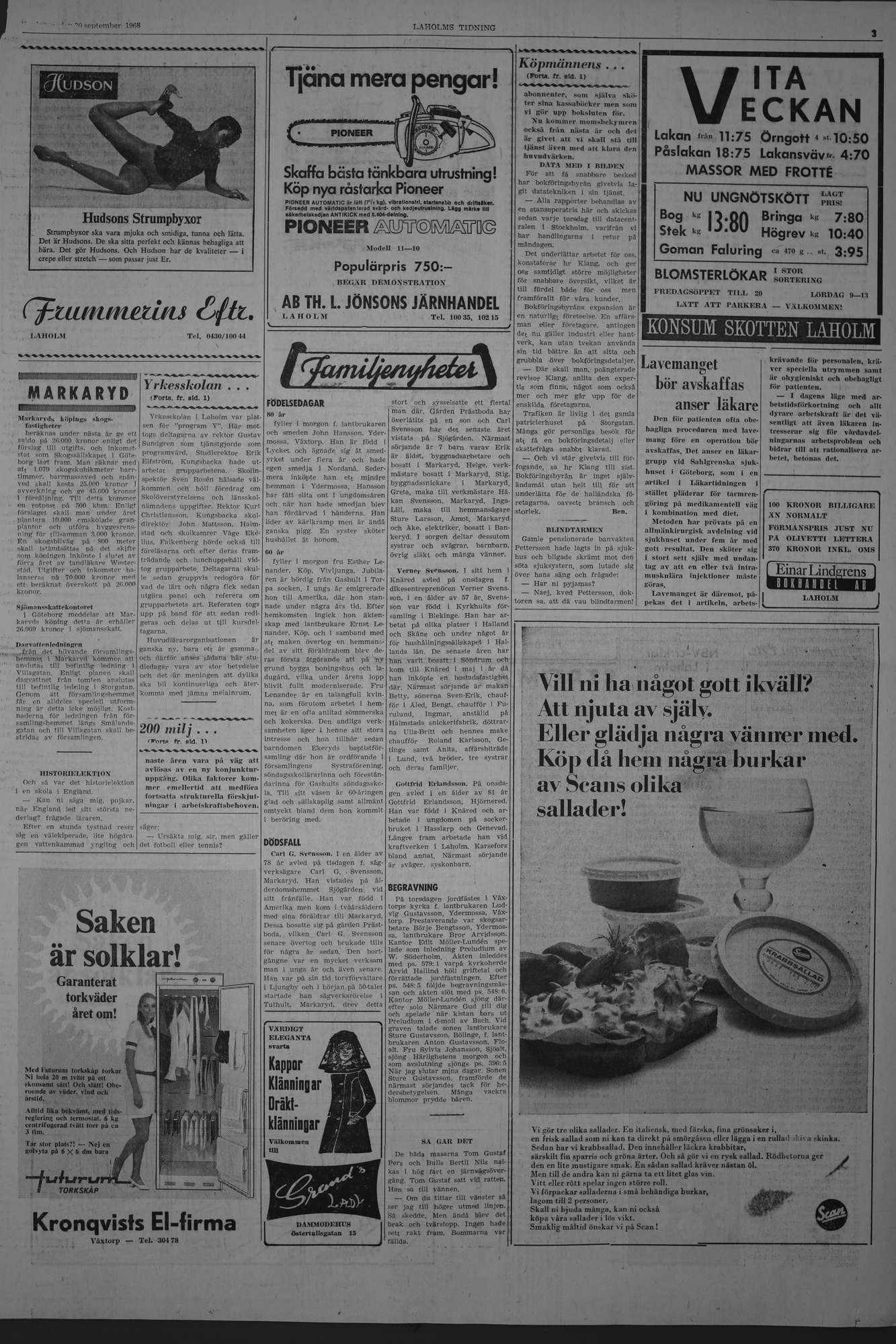 Laholms Tidning Fredag 20 september 1968, sida 3