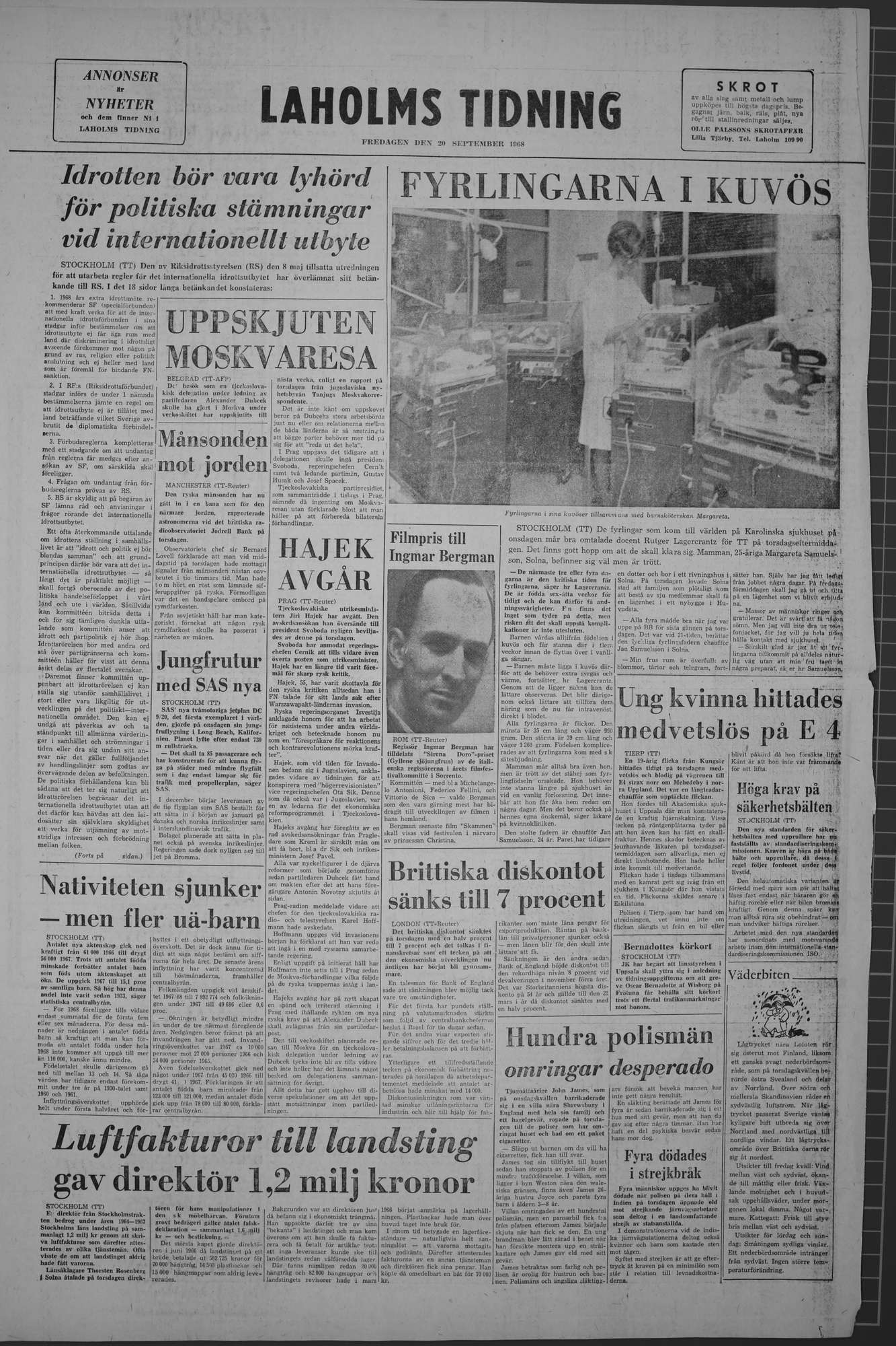 Laholms Tidning Fredag 20 september 1968, sida 8
