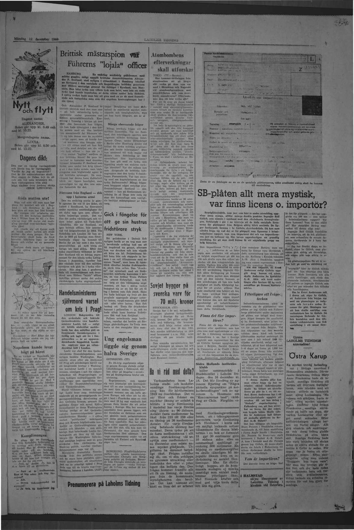 Laholms Tidning Måndag 12 december 1949, sida 5