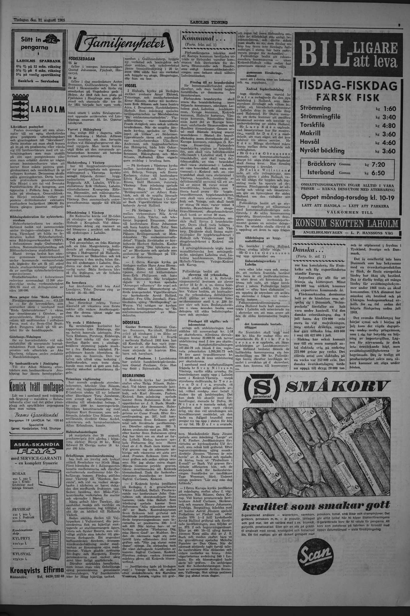 Laholms Tidning Tisdag 31 augusti 1965, sida 3