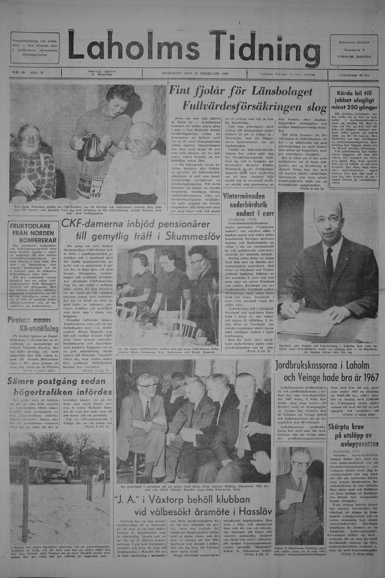 Laholms Tidning Onsdag 21 februari 1968, sida 1