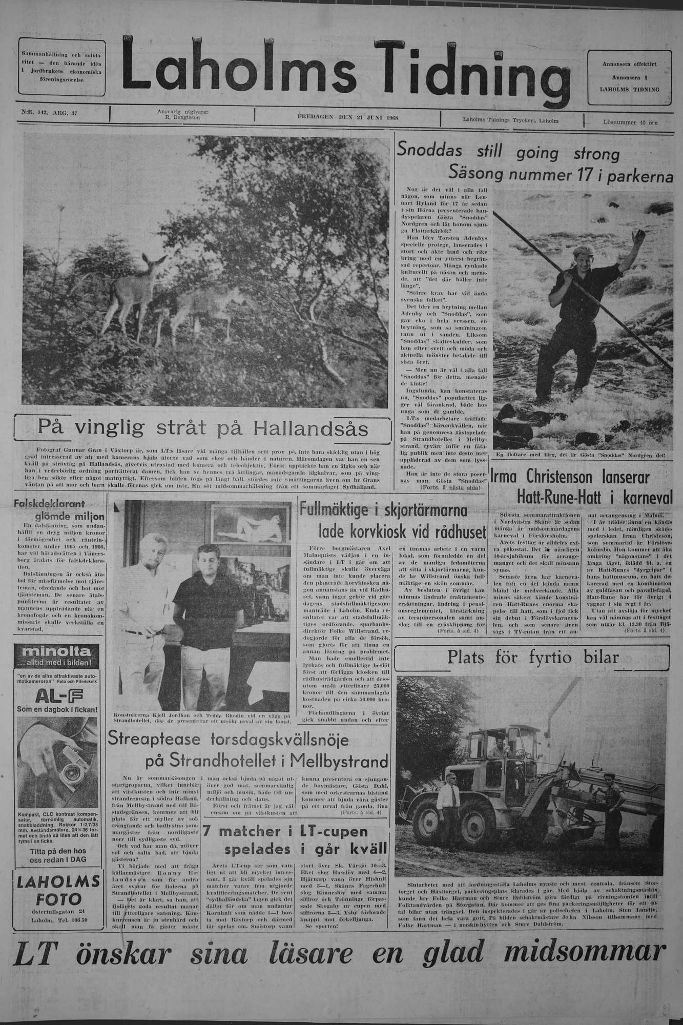 Laholms Tidning Fredag 21 juni 1968, sida 1