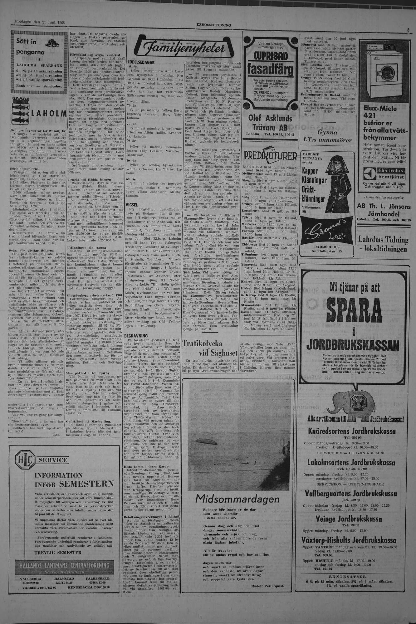 Laholms Tidning Fredag 21 juni 1968, sida 3