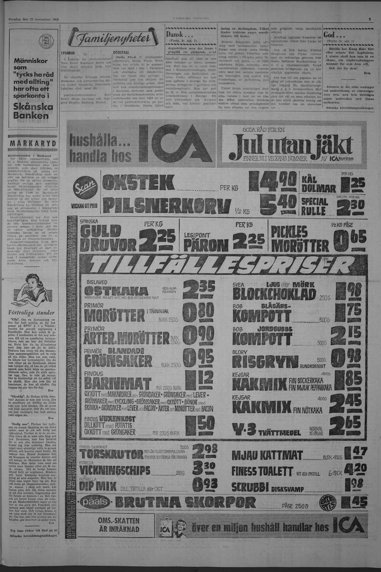 Laholms Tidning Torsdag 21 november 1968, sida 3