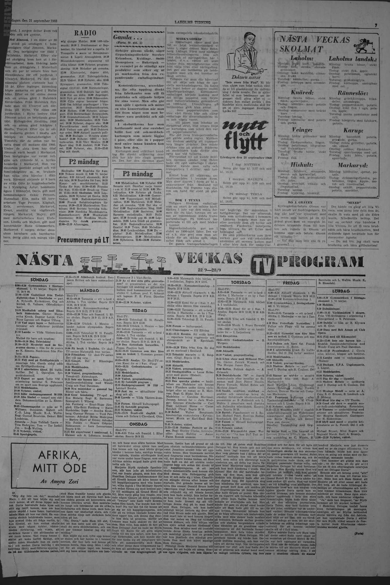 Laholms Tidning Lördag 21 september 1968, sida 7